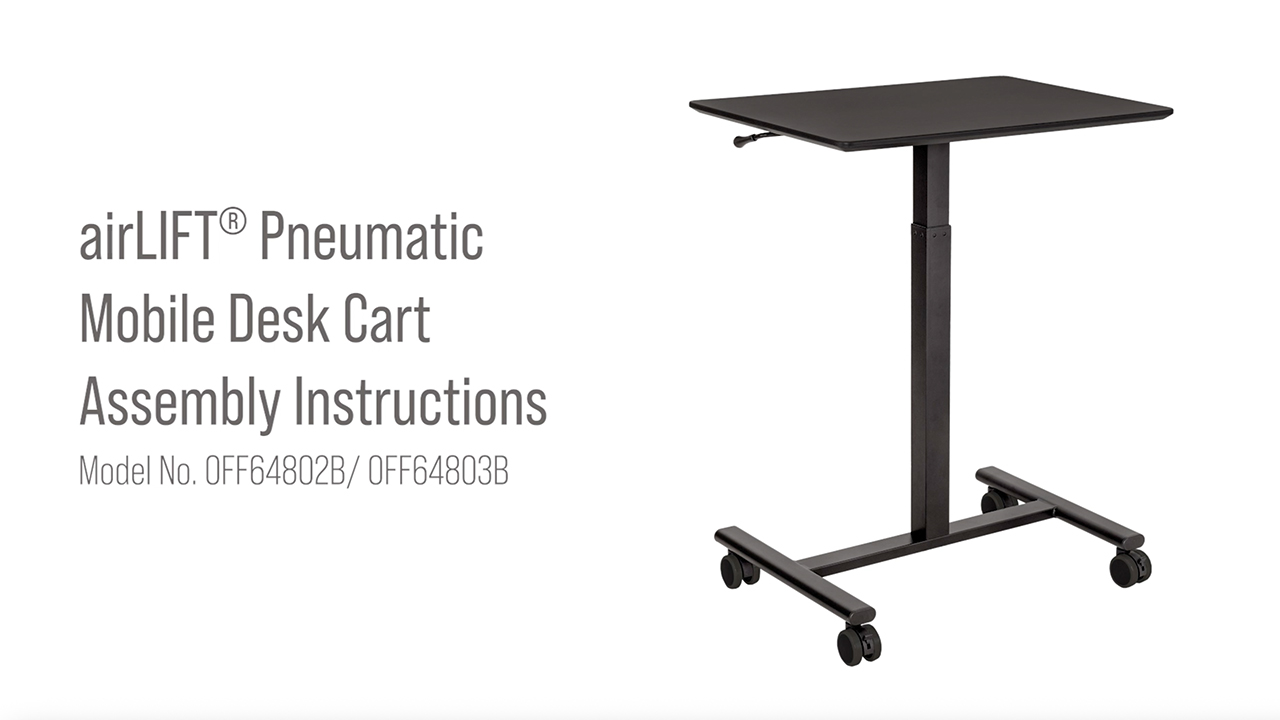 thumbnail video image 2 of Seville Classics airLIFT® Height Adjustable Mobile Rolling Laptop Cart Desk, Black, 2 of 6