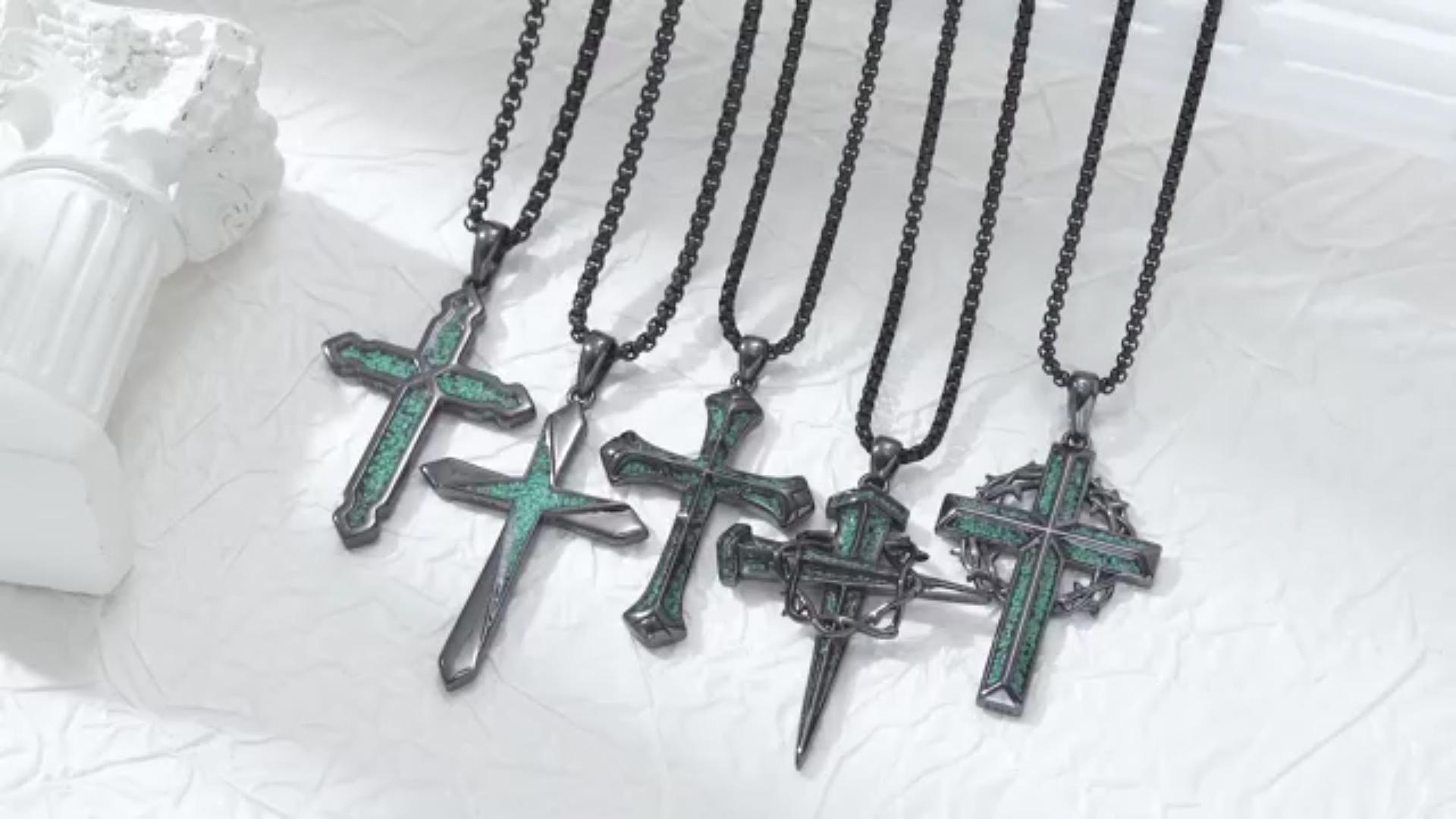 thumbnail video image 2 of Coachuhhar Cross Necklace for Men 925 Sterling Silver Crucifix Crown of Thorns Pendant Necklace Religion Catholic Jewelry Gifts for Father Husband Son, 2 of 8