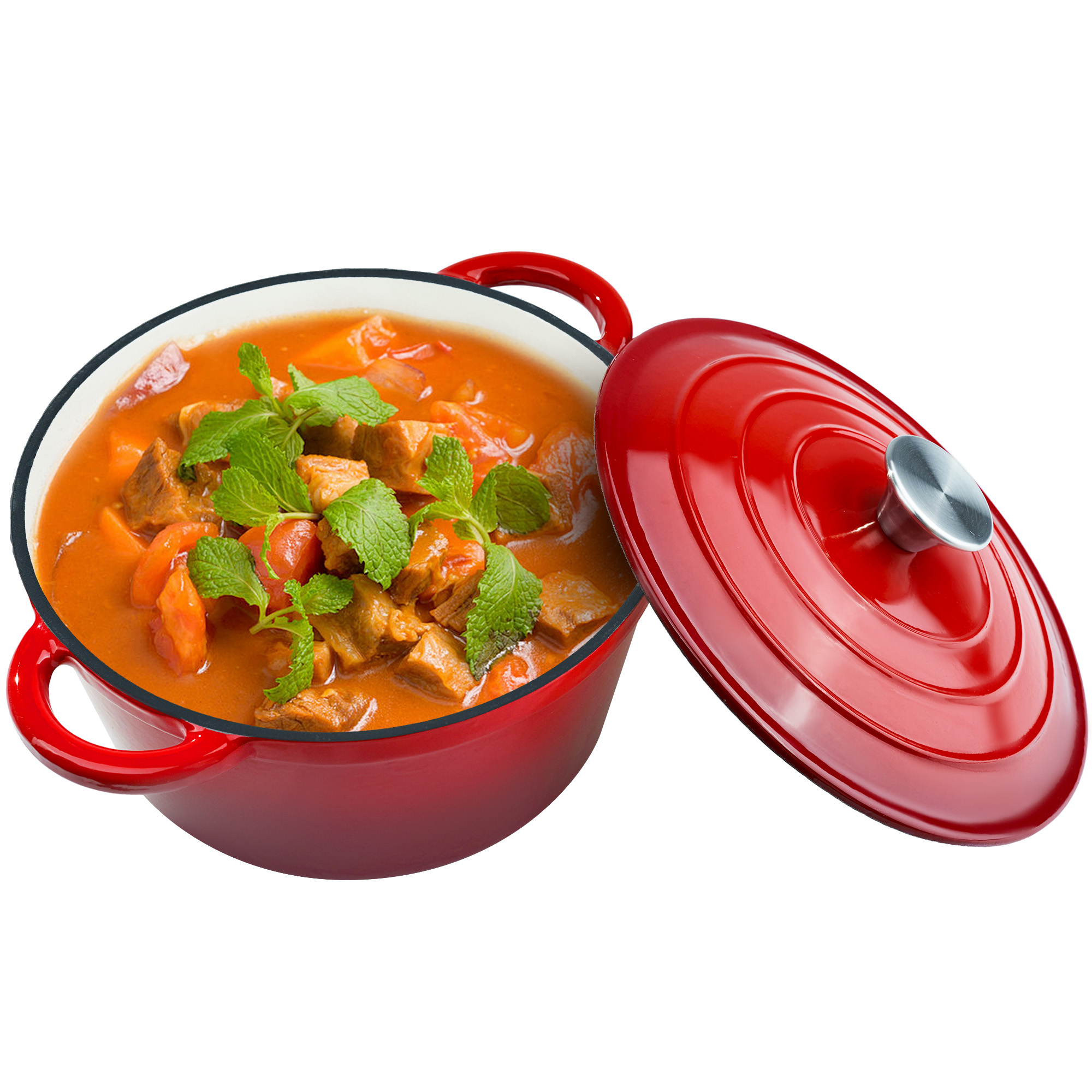 thumbnail video image 2 of Hawsaiy 4.5 QT Enameled Cast Iron Dutch Oven with Lid, Nonstick Cookware for Baking, Roasting, Braising & Cooking, Dual Handles, Red, 2 of 10