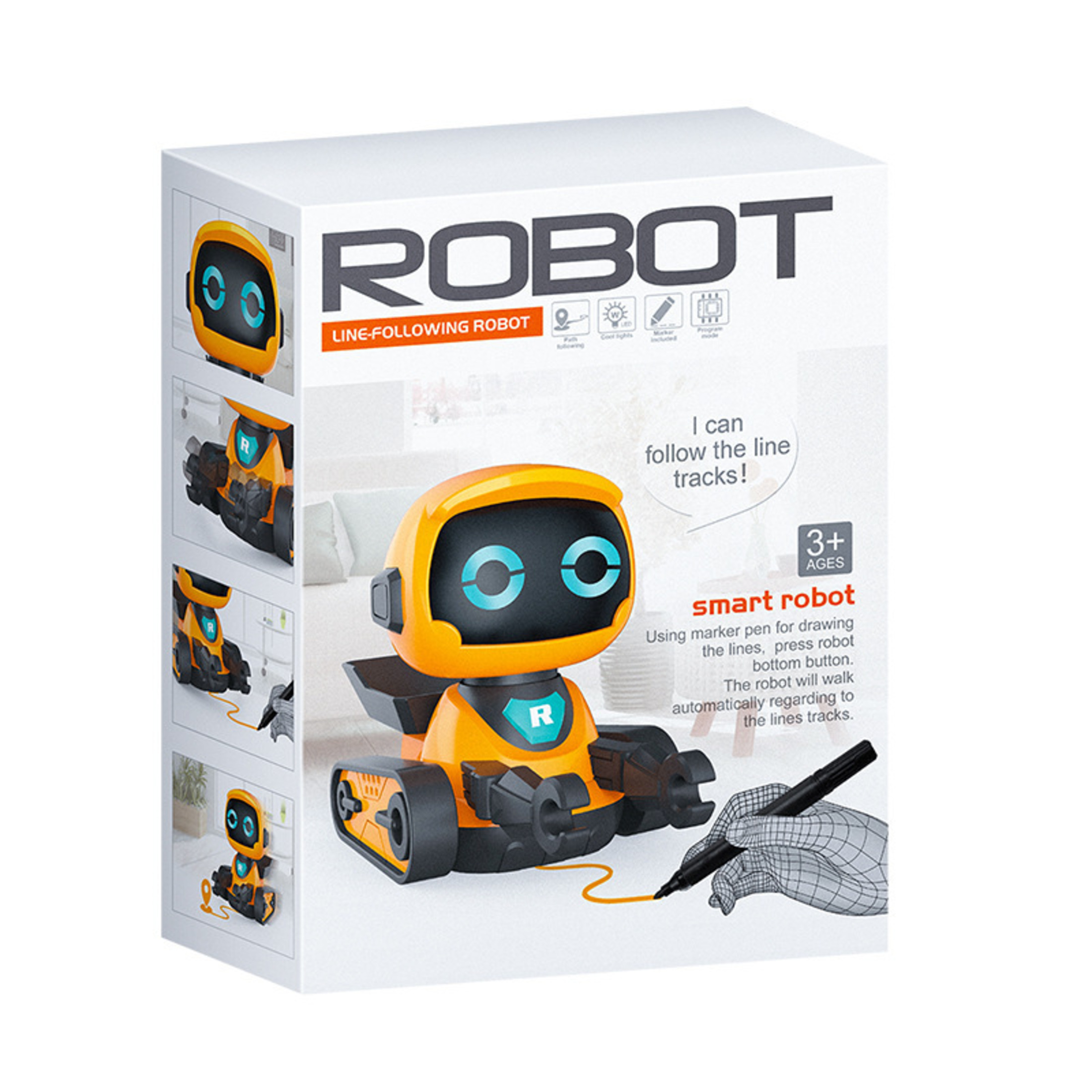 thumbnail video image 2 of Smart Remote Control Robot, Funtogether Toys Explorer Bot with Line Following Mode, Lights & Sounds - Orange, 2 of 8
