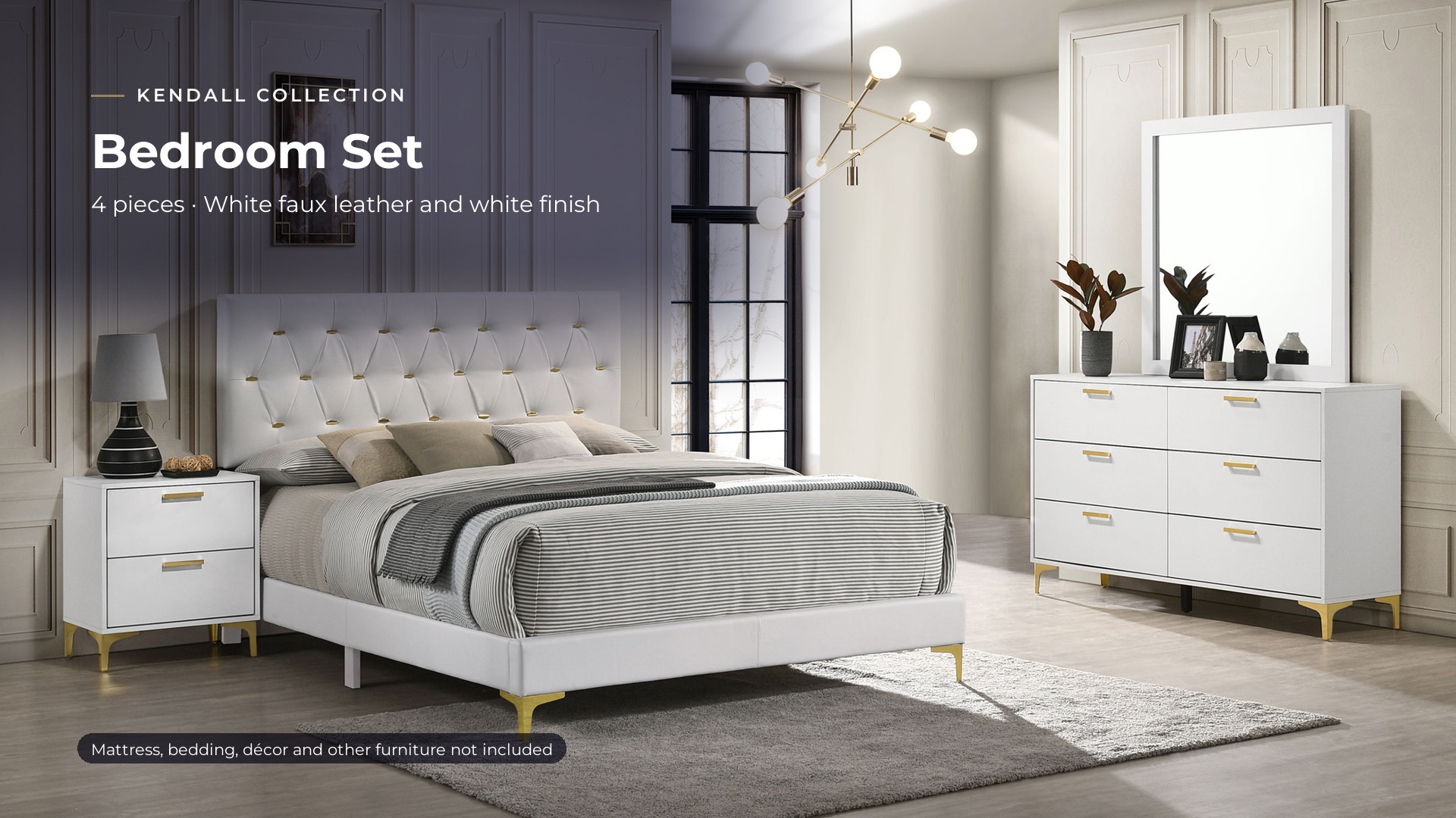 thumbnail video image 2 of Coaster Kendall 4-Piece Eastern King Bedroom Set, White, 2 of 15