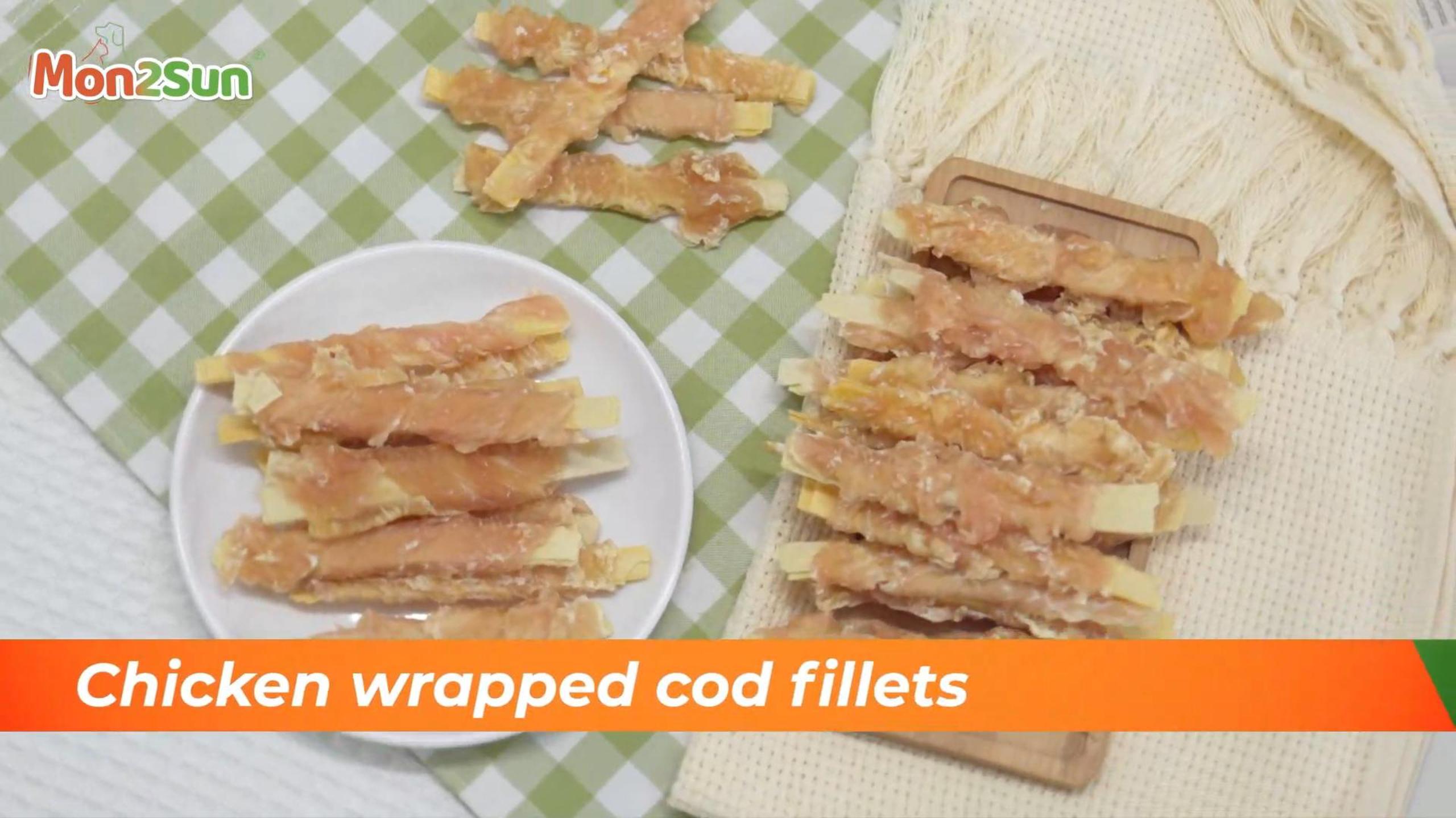 thumbnail video image 2 of MON2SUN Chicken Wrapped Cod Fillet Small Dog Treats, 13 oz (36 Count), 2 of 11