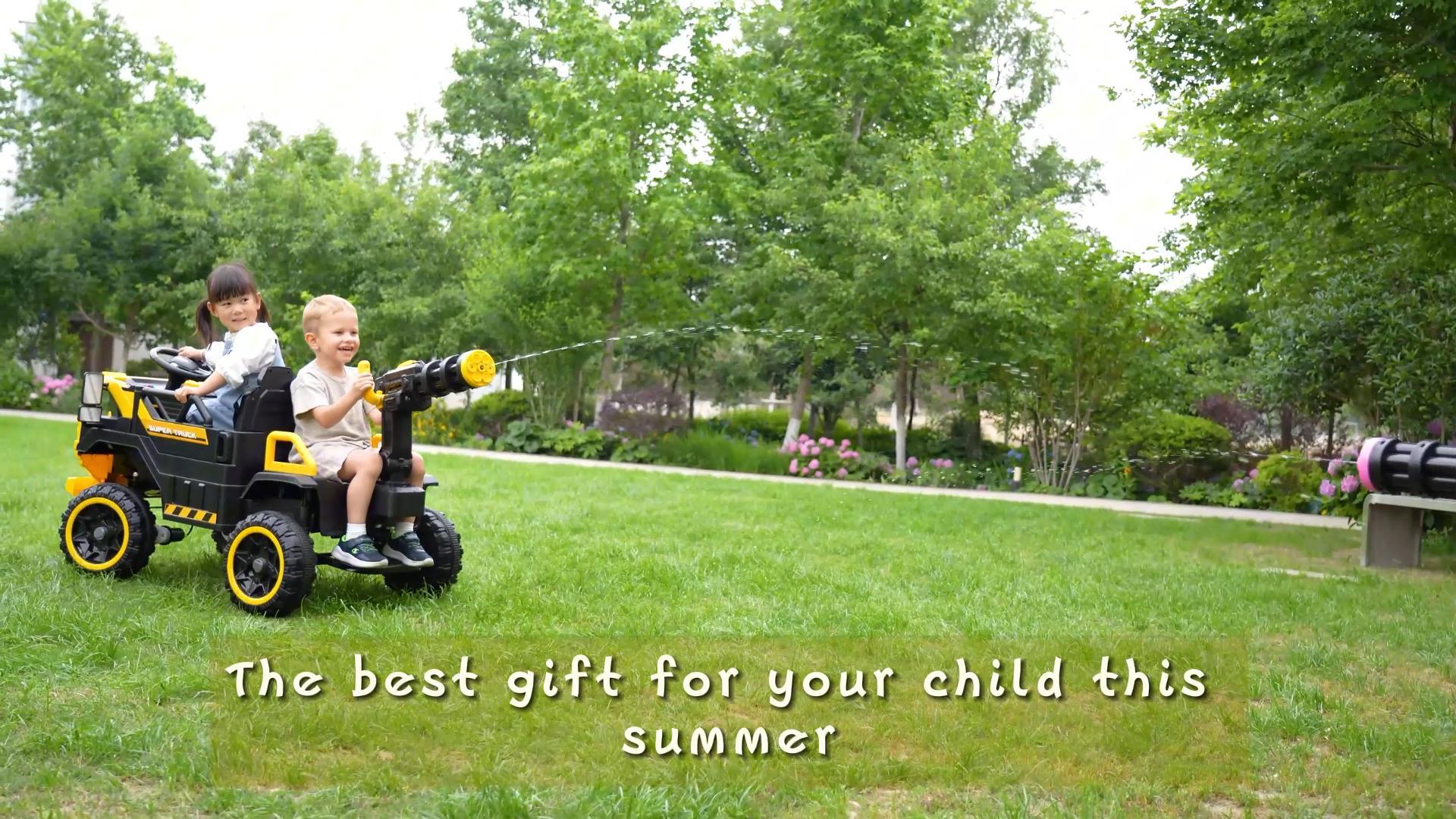 thumbnail video image 2 of 24V Ride on Toy 3 Seater, Powered Ride on Car Truck with Built-in Water Gun, Kids Electric Car with Remote Control, 4 Wheelers with Bluetooth/MP3/LEDlights, Pink, 2 of 7