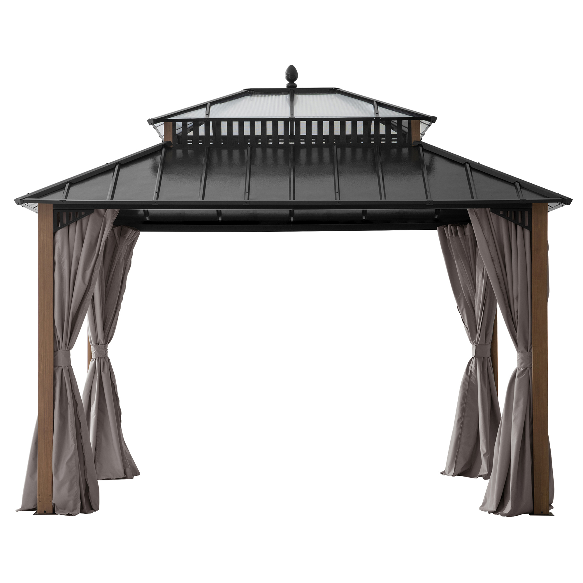 thumbnail video image 2 of Sunjoy 12x10 ft. Outdoor 2-Tier Roof PC Top Rectangular Gazebo,Kingston Series ,WoodGrian, 2 of 21