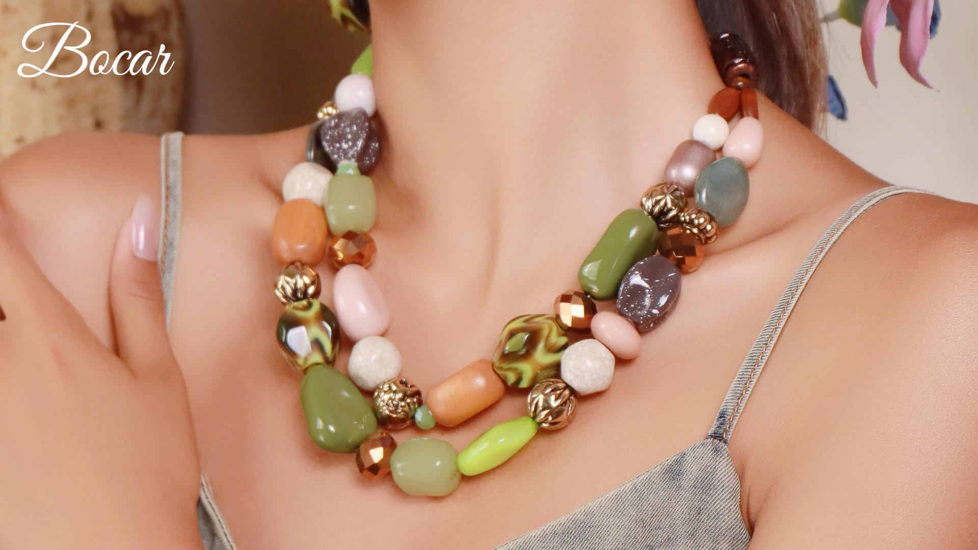 thumbnail video image 2 of Bocar Chunky Necklaces for Women Trendy, 2 Layer Statement Necklace Fashion Collar Necklace, Handmade Costume Jewelry Women Gifts(NK-10384-Olive), 2 of 6