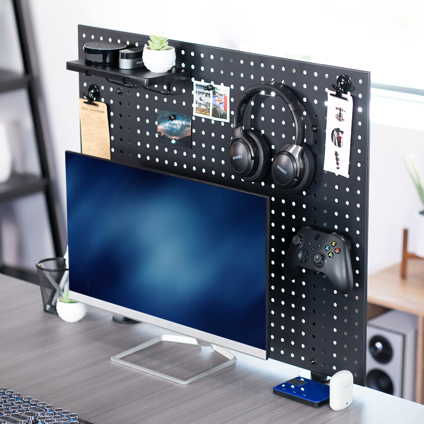 thumbnail video image 2 of VIVO White Steel Clamp-on 20" x 24" Desktop Pegboard (x2), Magnetic Privacy Panel, 2 of 9