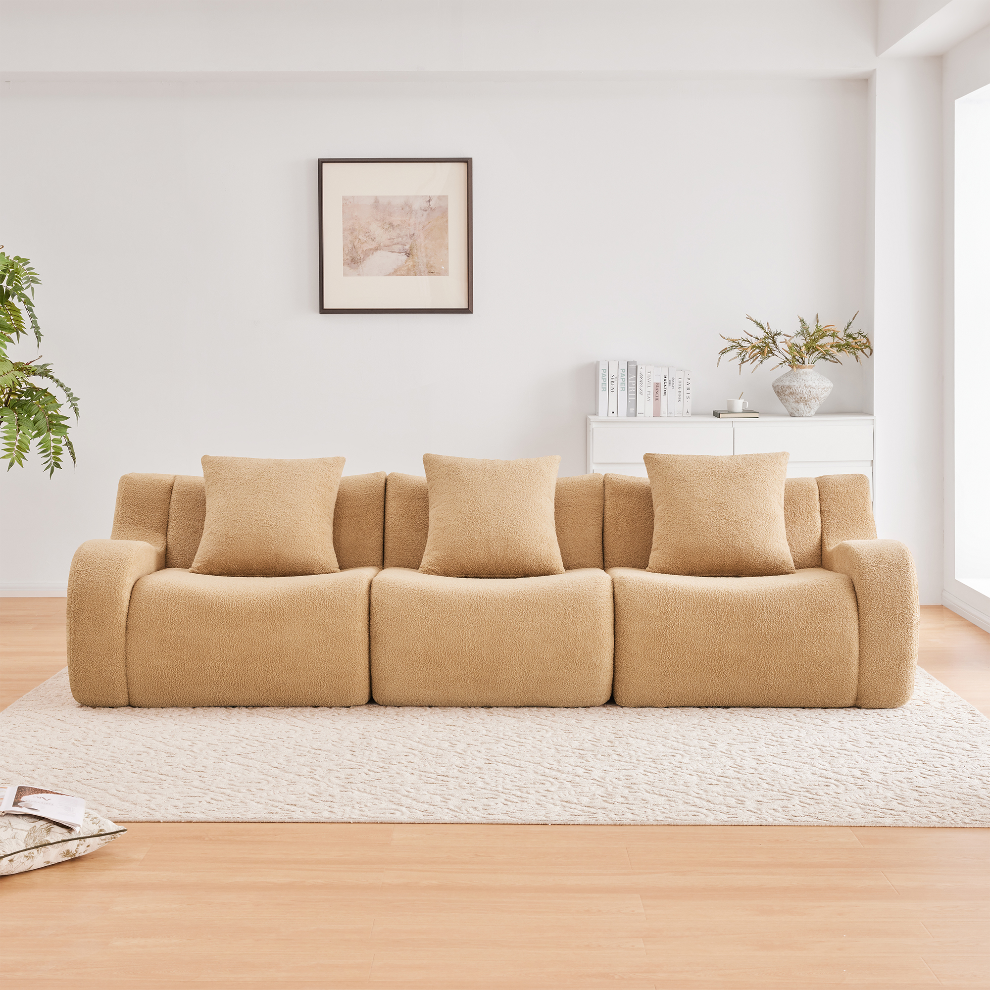 thumbnail video image 2 of Eyisean 115.3" Teddy Oversized Modular Boneless Sectional Sofa Couch with Ottoman, 3-Seater Deep Seat Cloud Couch with 3 Pillows, No Assembly Required, L Shaped Couches for Living Room, Apartment, 2 of 27
