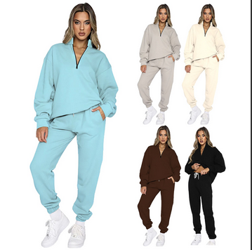 thumbnail video image 2 of snowsong Lounge Sets For Women Workout Sets Women's Solid Color Stand Collar Zipper Pullover Long Sleeve Sweater Fashion Trousers Suit Matching Sets Women Clothing Black XL, 2 of 10