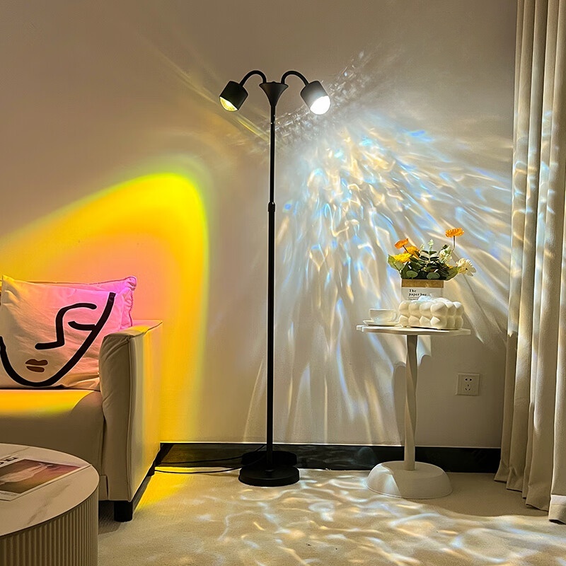thumbnail video image 2 of Keyinest Double-Head RGB Floor Lamp, Modern 360° Rotating Wave Projection Ambient Light with Remote Control for Living Room, Bedroom and Office, 2 of 12
