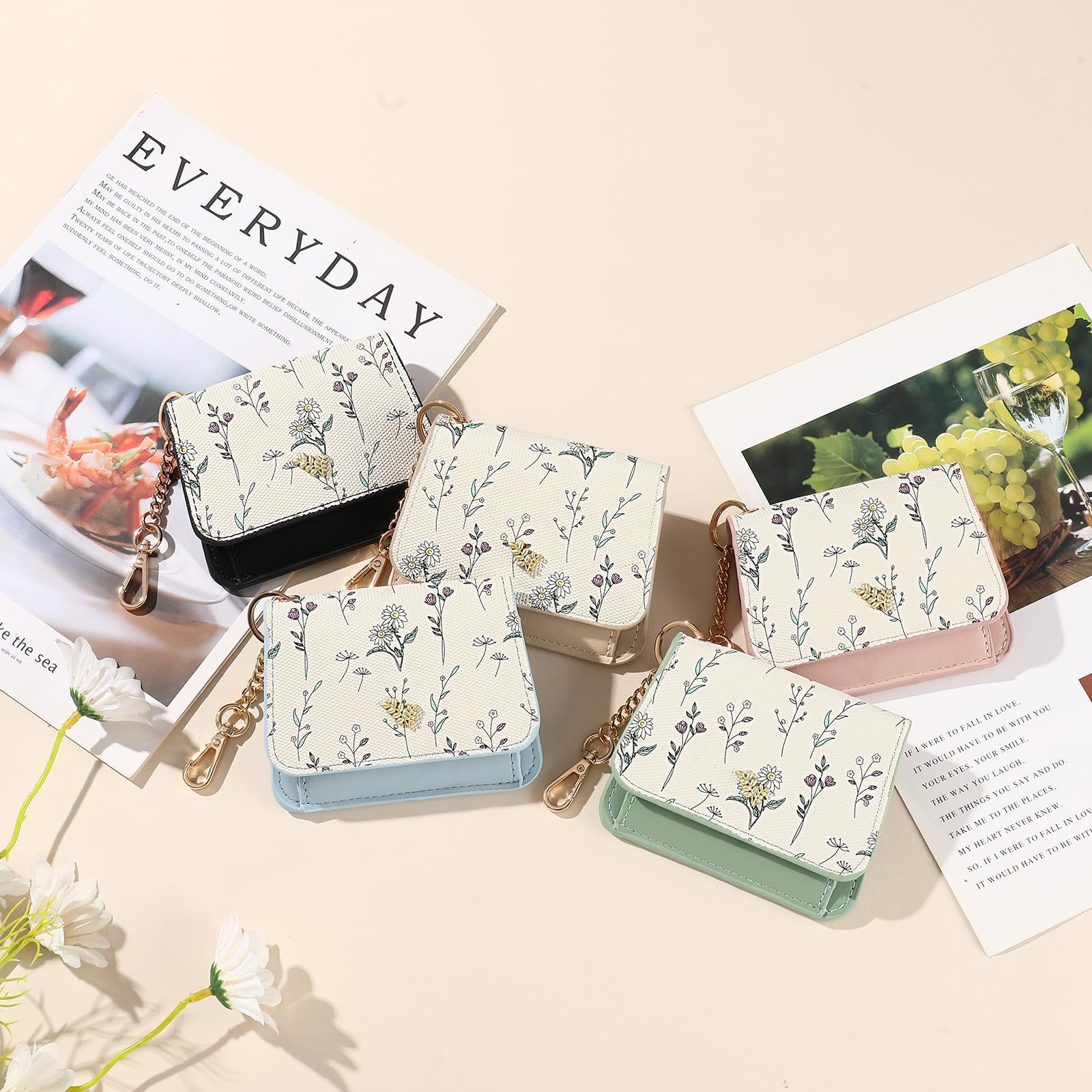 thumbnail video image 2 of GAEKEAO Small Wallet for Women RFID Blocking Slim Keychian Wallet Floral Vegan Leather Card Holder with Zip Pocket ID Window, 2 of 7