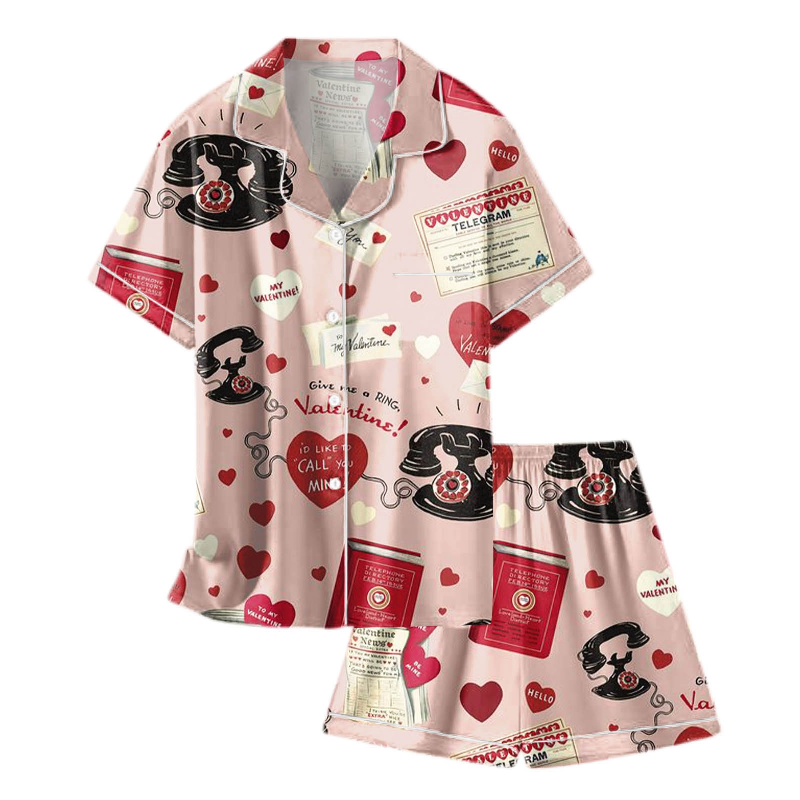 thumbnail video image 2 of YUEHUA Girls Satin Pajamas Set, Valentine's Day Silk Button-Down Heart Print Sleepwear 2 Piece Nightwear 3 - 14 Years, 2 of 5