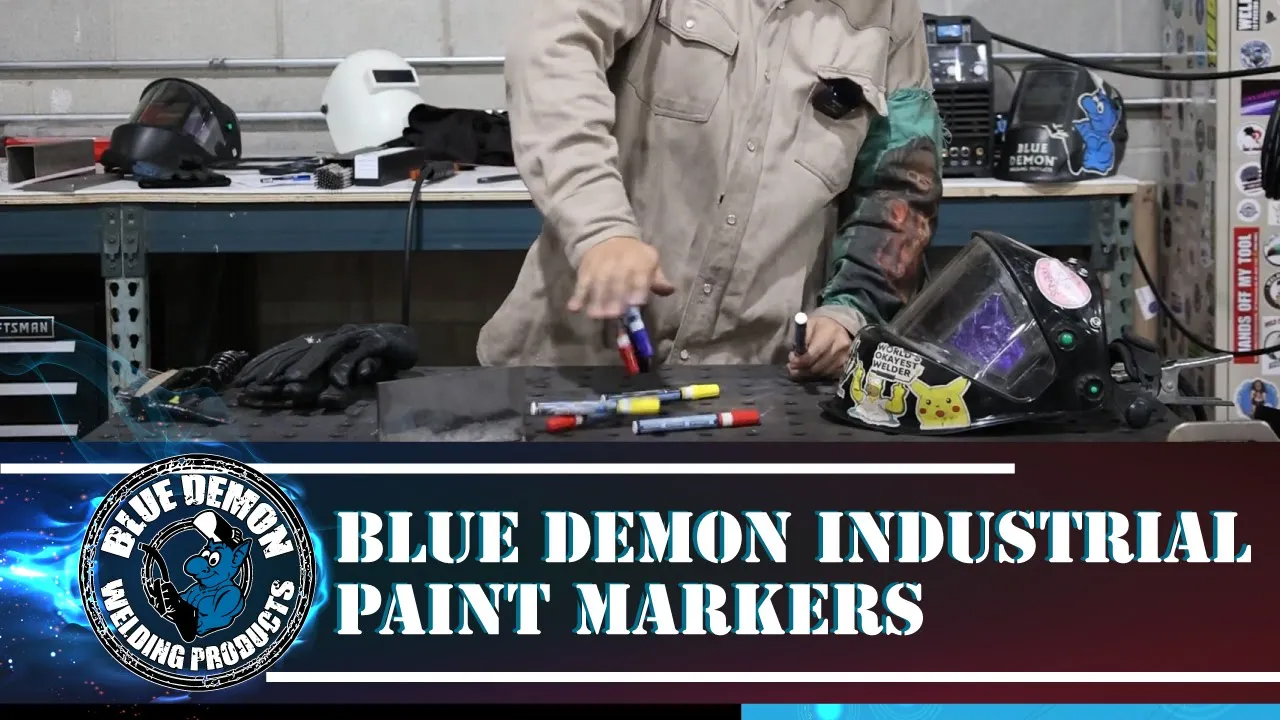 thumbnail video image 2 of Blue Demon Industrial Paint Marker, Blue, 2 of 4