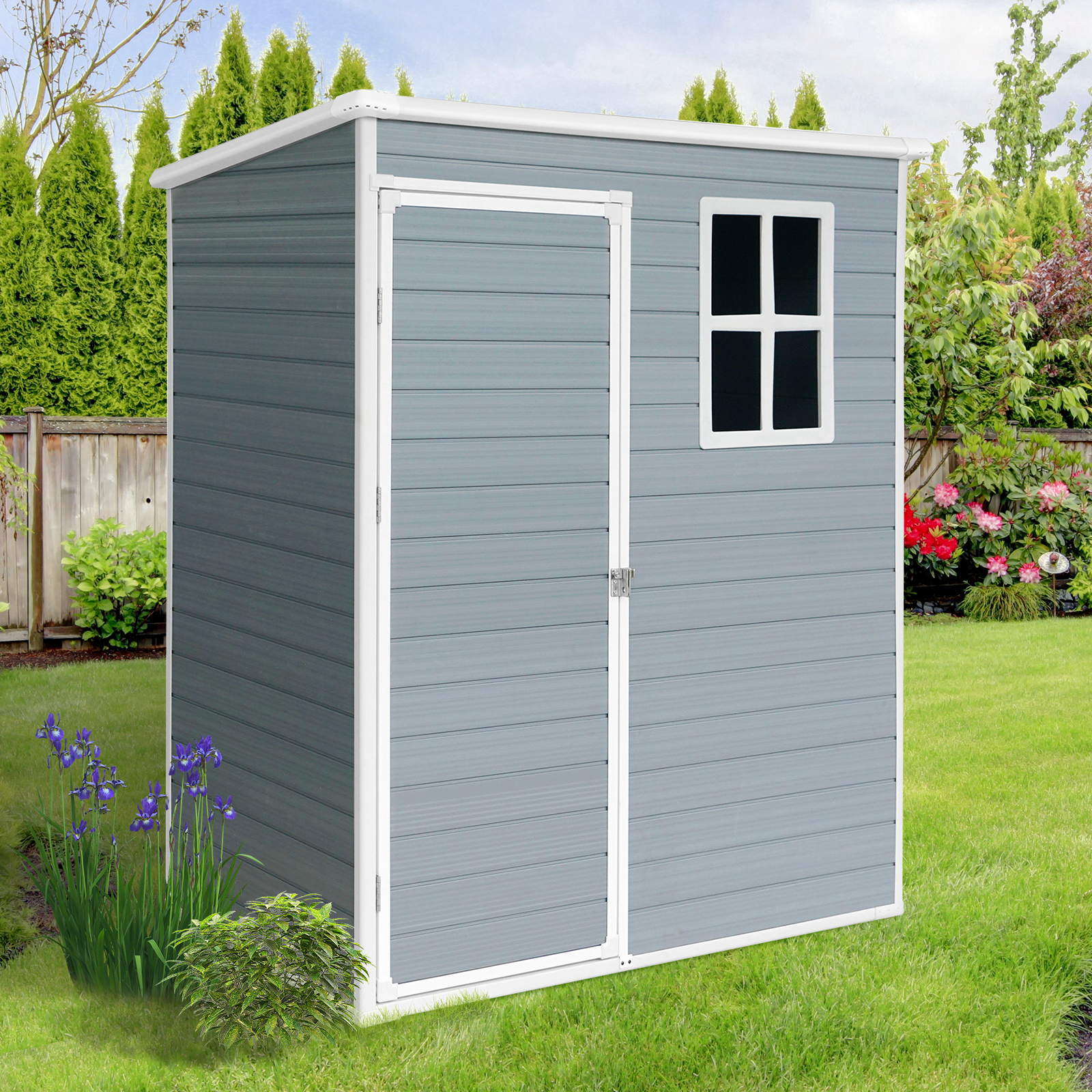 thumbnail video image 2 of Chery Industrial 5 x 3FT Resin Outdoor Storage Shed Plastic Garden Sheds with Floor and Lockable Door for Backyard, Lawn, Garden, 2 of 8