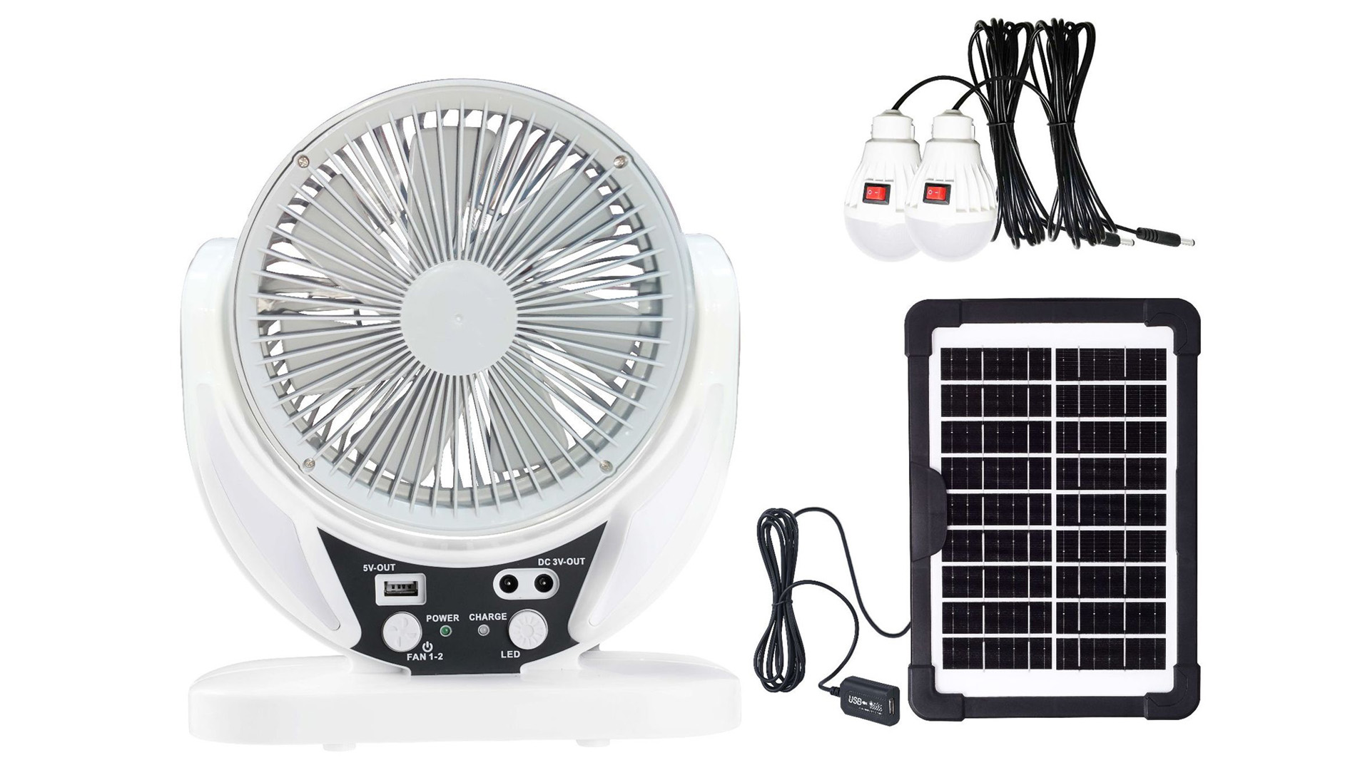 thumbnail video image 2 of Rechargeable Camping Fan with Light, 3-in-1 USB Portable Tent Fan with Hanging Hook for Outdoor, Power Outage, Desk, Hurricane Emergency, 2 of 9