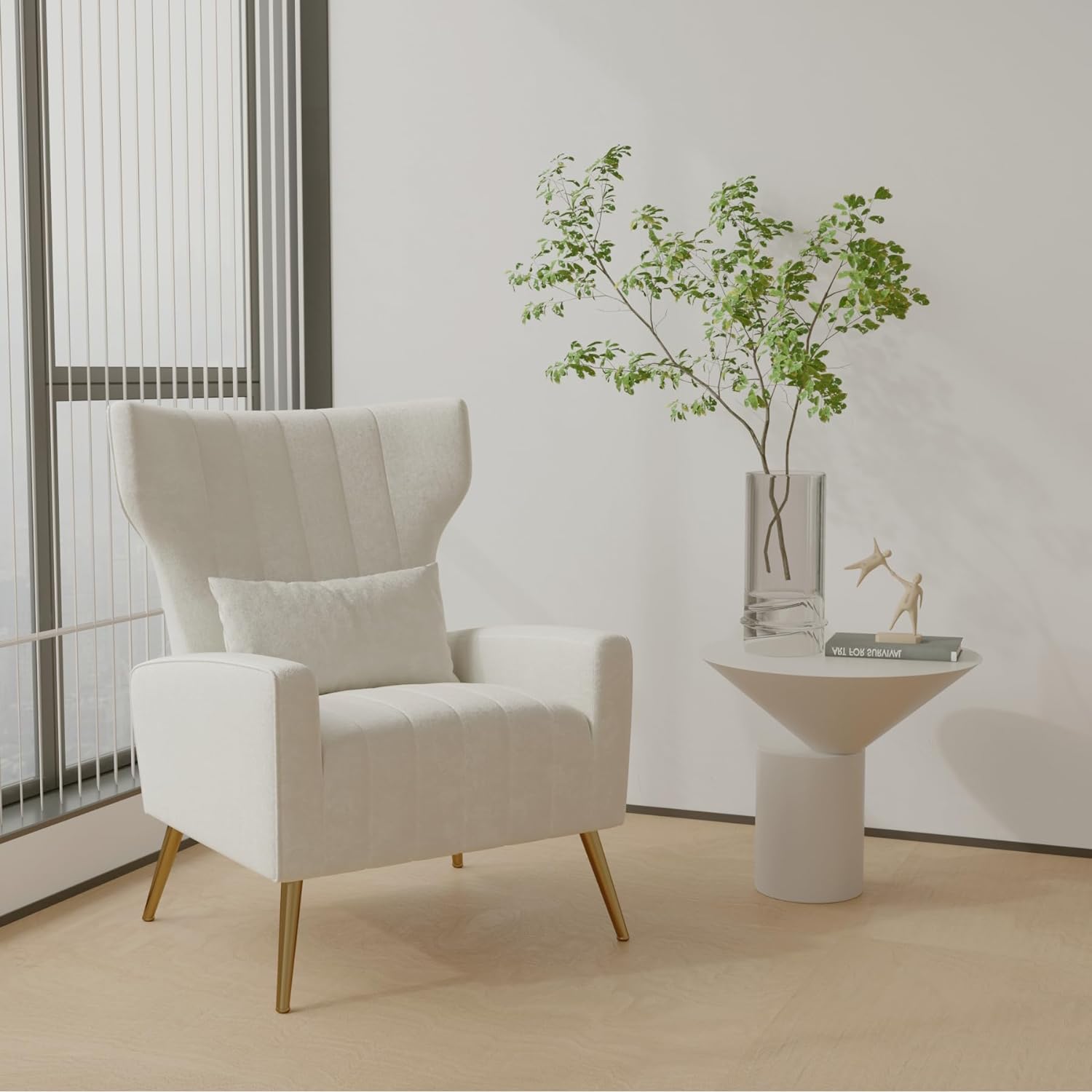 thumbnail video image 2 of Hawsaiy Velvet Wingback Accent Chair Set of 2 with Golden Legs and Lumbar Pillow, High Back Upholstered Armchair for Living Room or Bedroom，Gray, 2 of 8