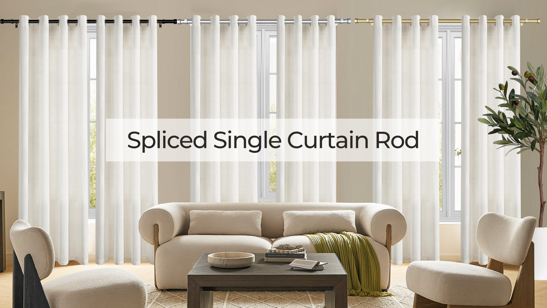 thumbnail video image 2 of CBSRORO Metal Splicing Silver Curtain Rod for Windows Single Heavy Duty Drapery Rod with Curtain Rod Brackets,48''-144'', 2 of 8