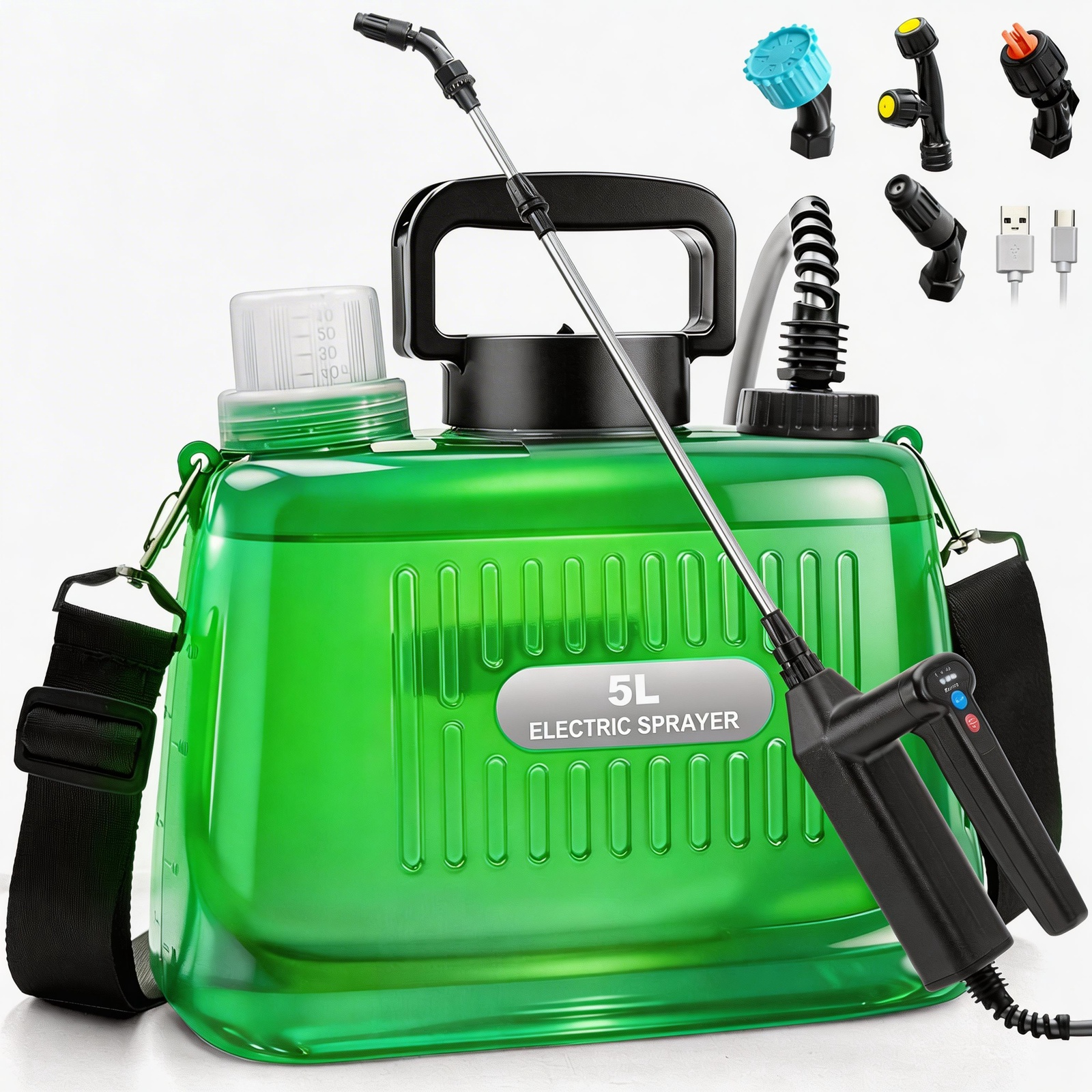 thumbnail video image 2 of 1.35 Gallon Battery Powered Sprayer,Electric Garden Sprayer with Battery Indicator, 23.6" Telescopic Wand, 3 Mist Nozzles, Shoulder Type Weed Sprayer for Yard, Lawn and Garden, 2 of 8