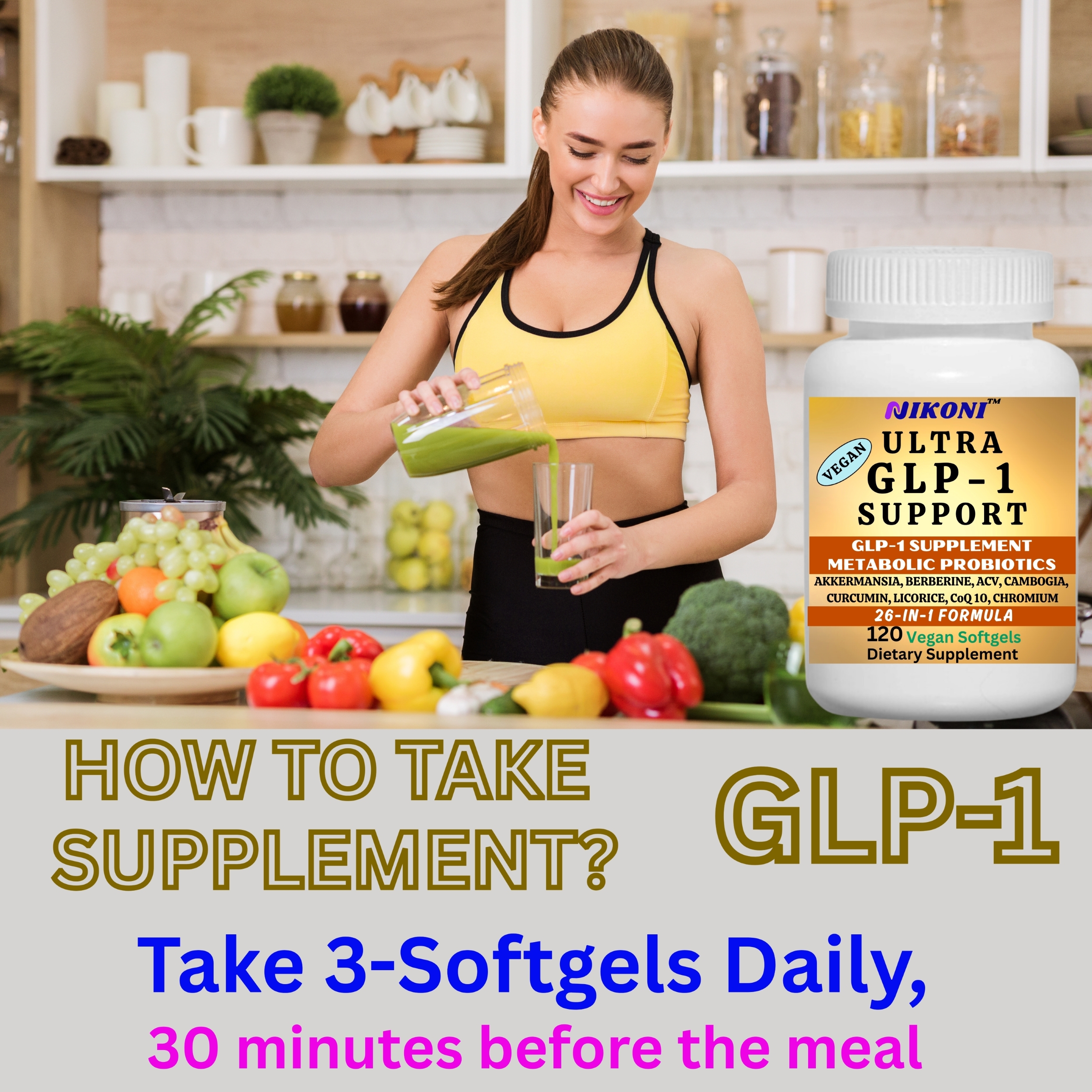 thumbnail video image 2 of Nikoni Ultra GLP-1 Support with Akkermansia, Berberine, Curcumin and ACV, Digestive and Metabolic Wellness, 120 Vegan Softgels, 2 of 11