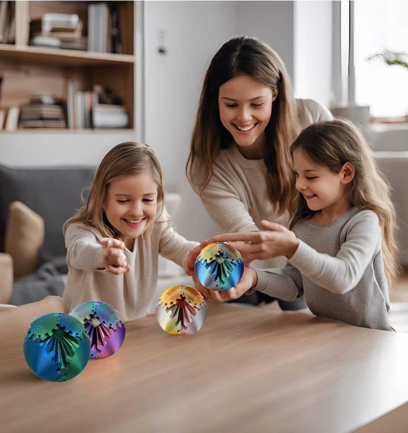 thumbnail video image 2 of Gear Ball, 4.2in 3D Printed Gear Ball Spin Ball Cube Fidget Toys, Gear Sphere, Gear Ball Fidget Toy, Stress Ball, GearSphere Desk Toy, Fidget Balls, Gear Toy for Anxiety Relaxing (Laser Green Blue), 2 of 7