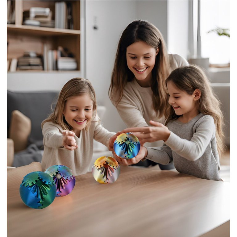Gear Ball 3D-geprint, fidget-stressbal voor volwassenen, anti-stress speelgoed, 3D, kleurrijke roterende tandwielbal, adventskalendervulling, voor stressvermindering op kantoor, blauw-paars