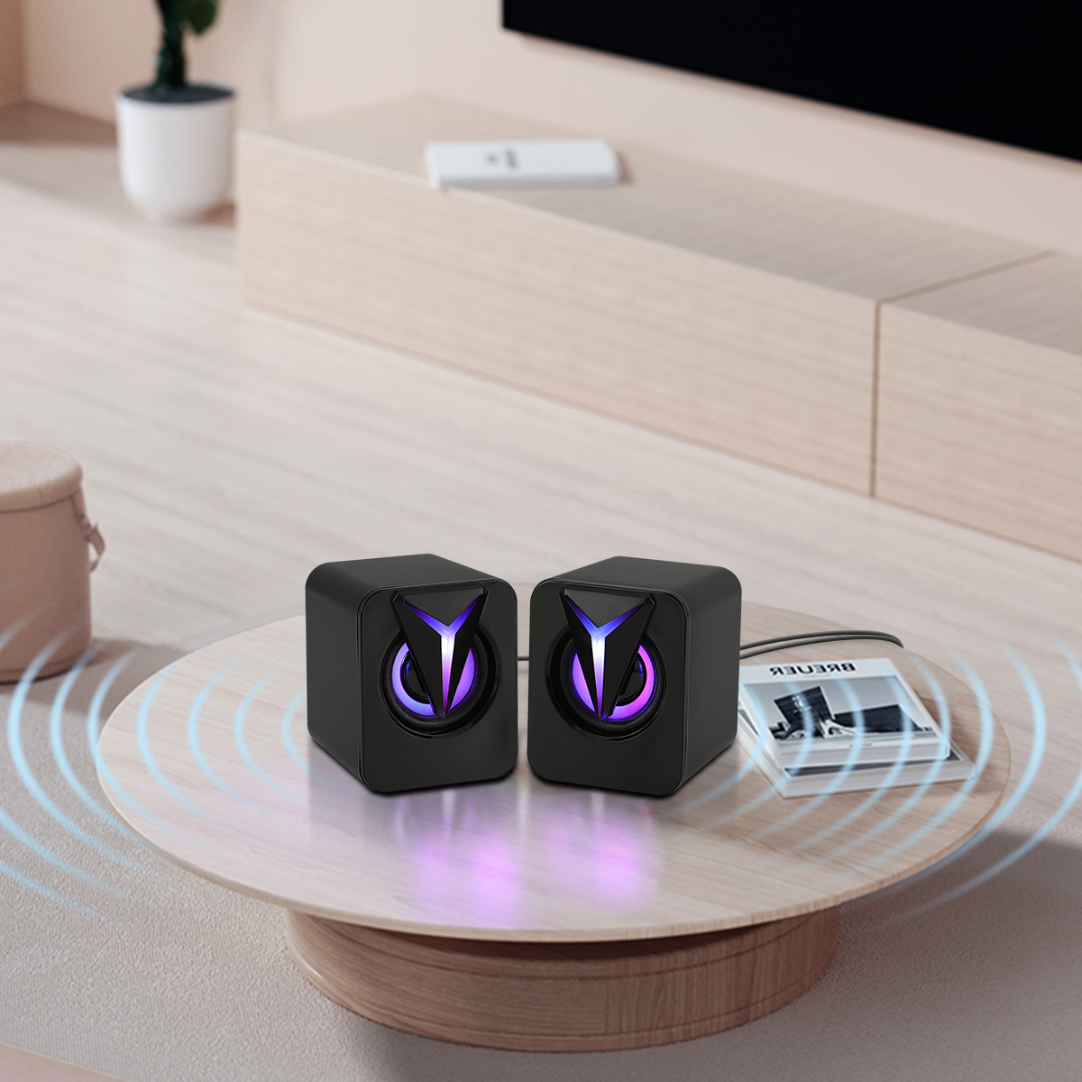 thumbnail video image 2 of Curuk Wired 2.0 Channel Computer Speakers, RGB LED Mini USB Wired PC Speakers HIFI Stereo Bass for Computer Laptop Desktop, 2 of 13