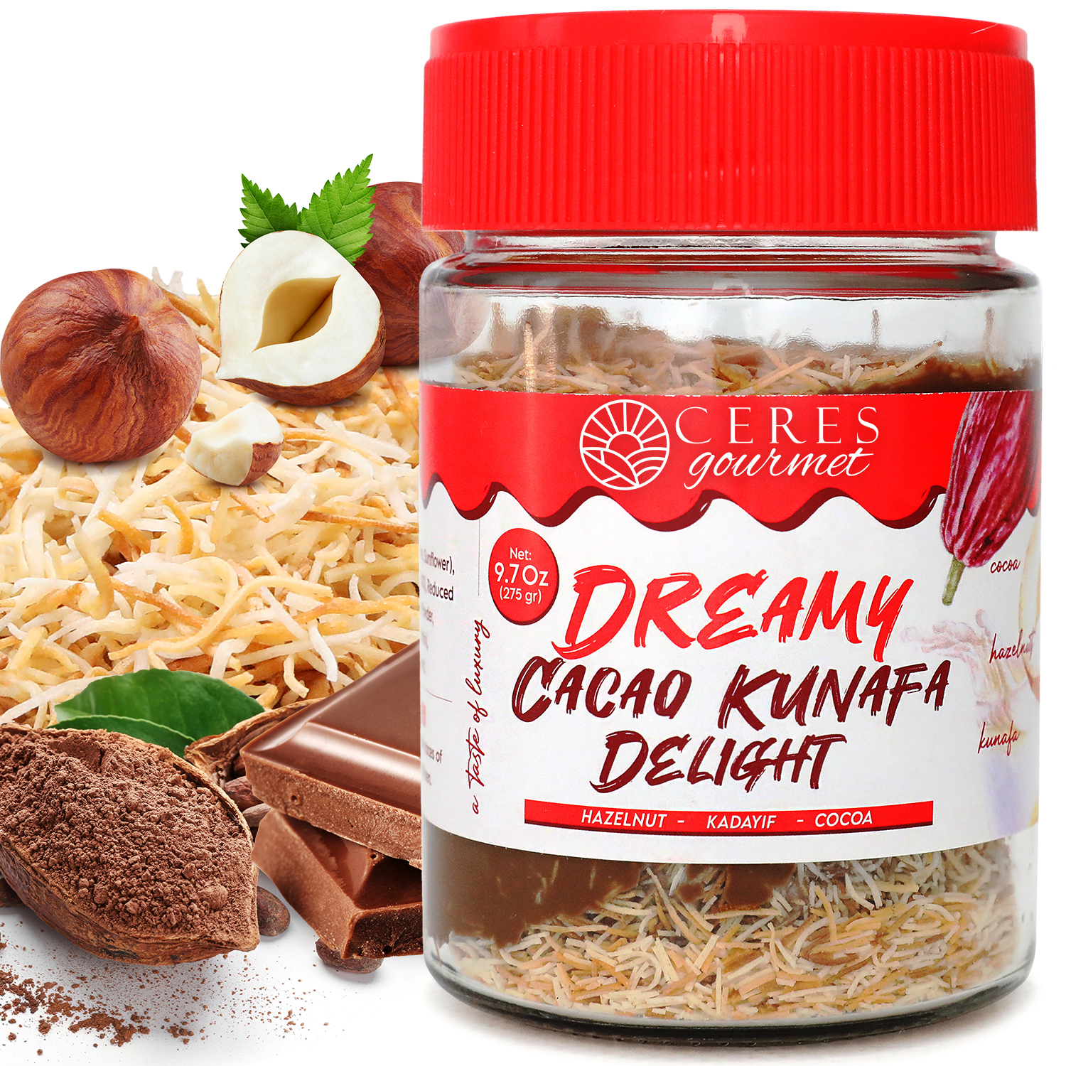 thumbnail video image 2 of Dubai Chocolate Hazelnut Spread with Roasted Kataifi Phyllo – 9.7oz, 2 of 9