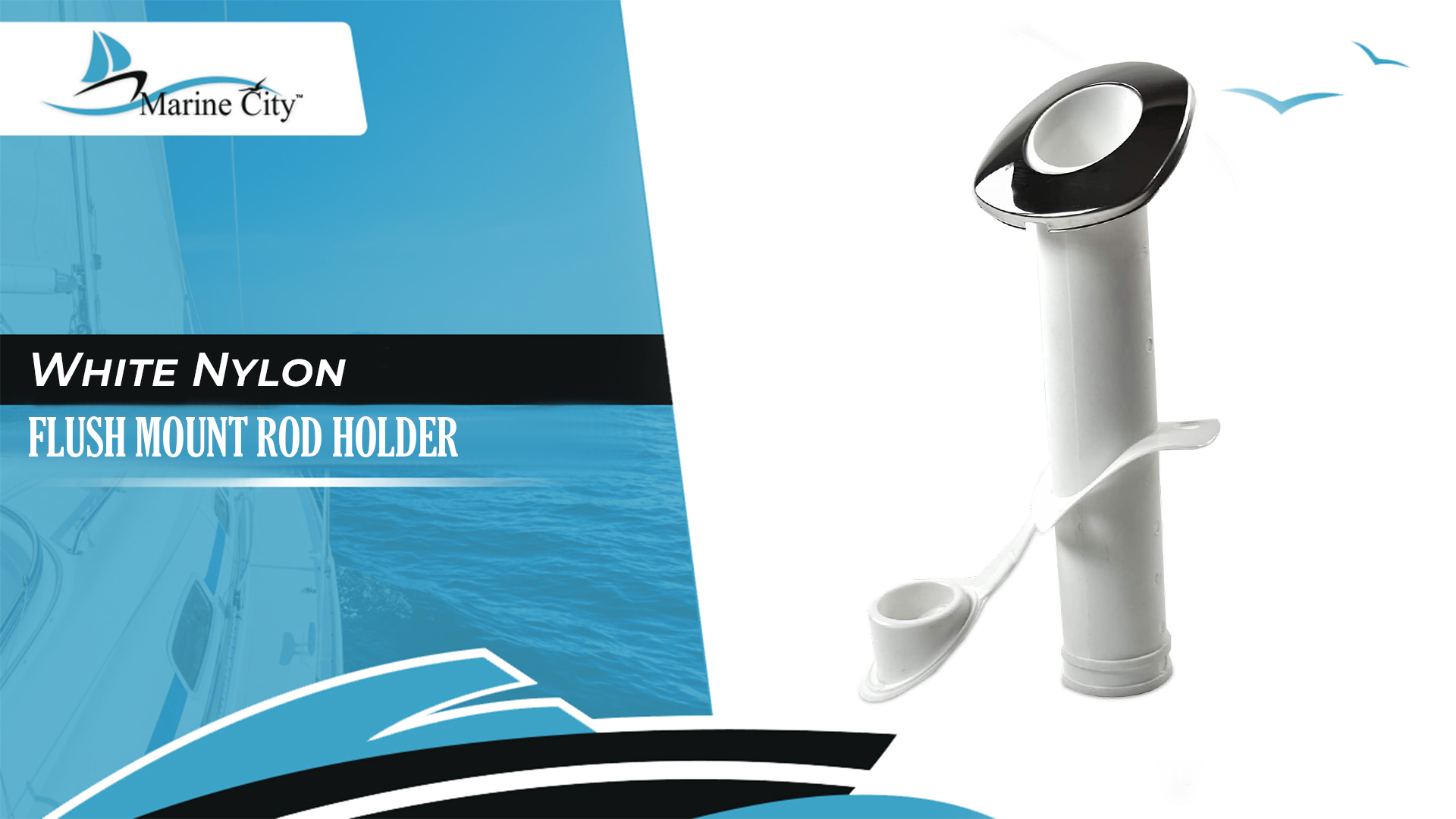 thumbnail video image 2 of MARINE CITY 30 White Nylon Flush Mount Rod Holder/U.V. Stabilized with Cap Cover and 316 Stainless Steel Gasket 10 Pcs, 2 of 8