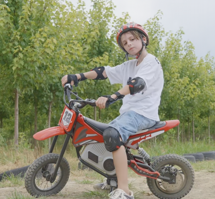 thumbnail video image 2 of Kerry Yoo C11 36V Electric Dirt Bike for Kids 8-14, 350W Ride on Motorcycle, Electric Motorbike Teens,16 mph, High/Low Speeds-Red, 2 of 7
