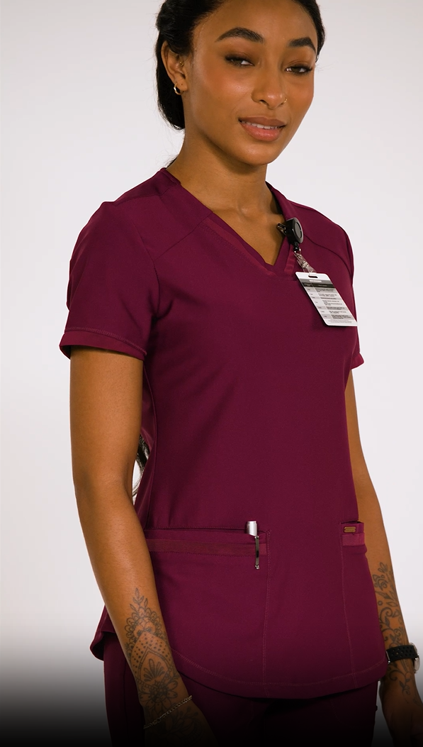 thumbnail video image 2 of Cherokee Form Scrubs Top for Women V-Neck CK840, XS, Wine, 2 of 10