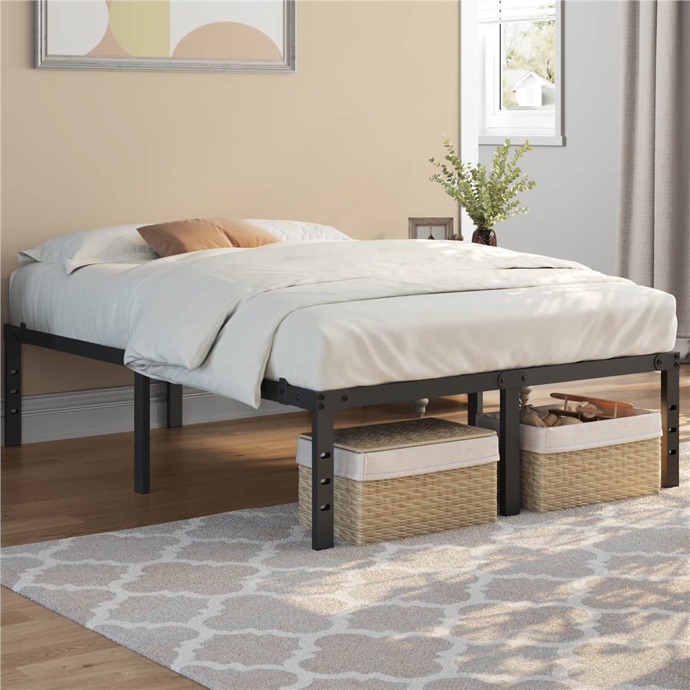 thumbnail video image 2 of Yaheetech Full Size 16.5''H Metal Platform Bed Frame with Steel Slat Support, Black, 2 of 9