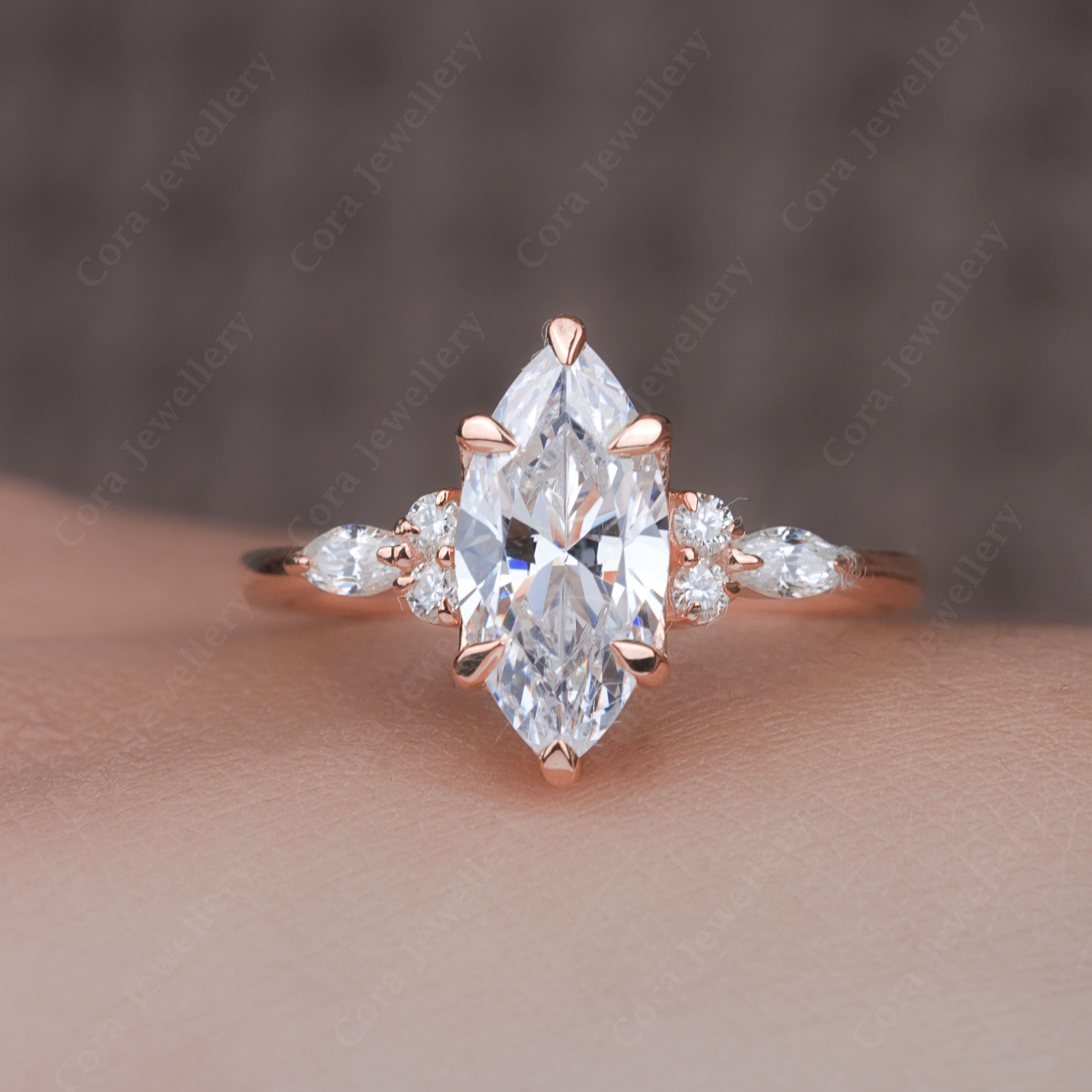 thumbnail video image 2 of Cora Jewellery 1.5CT Marquise Cut Moissanite Engagement Ring for Women, 14K Yellow Gold, 7 US, 2 of 9