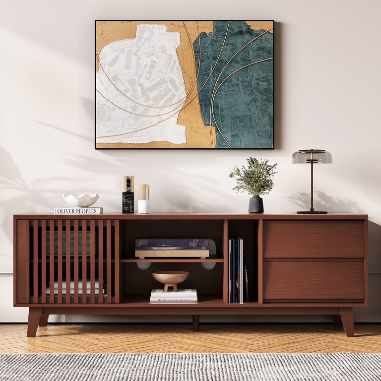 JOINICE Mid Century Modern TV Stand for 75+ Inch TV,Wooden