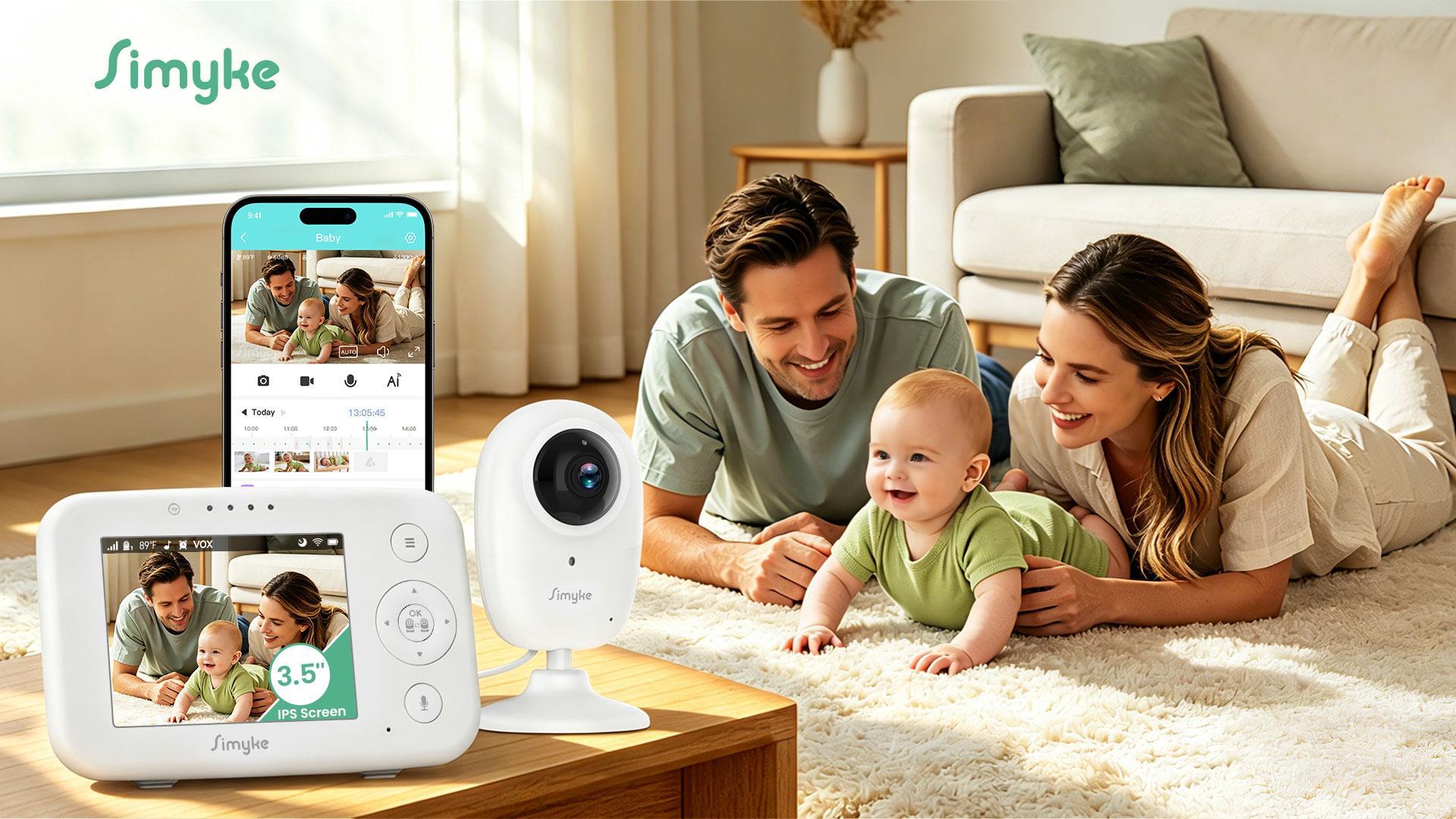 thumbnail video image 2 of 1080P WiFi Smart Video Baby Monitor,3.5" LCD & App Viewing,2-Way Audio,Night Vision,VOX,5 Lullabies,1500ft Range, Home Use,AI Baby Growth Album, 2 of 13