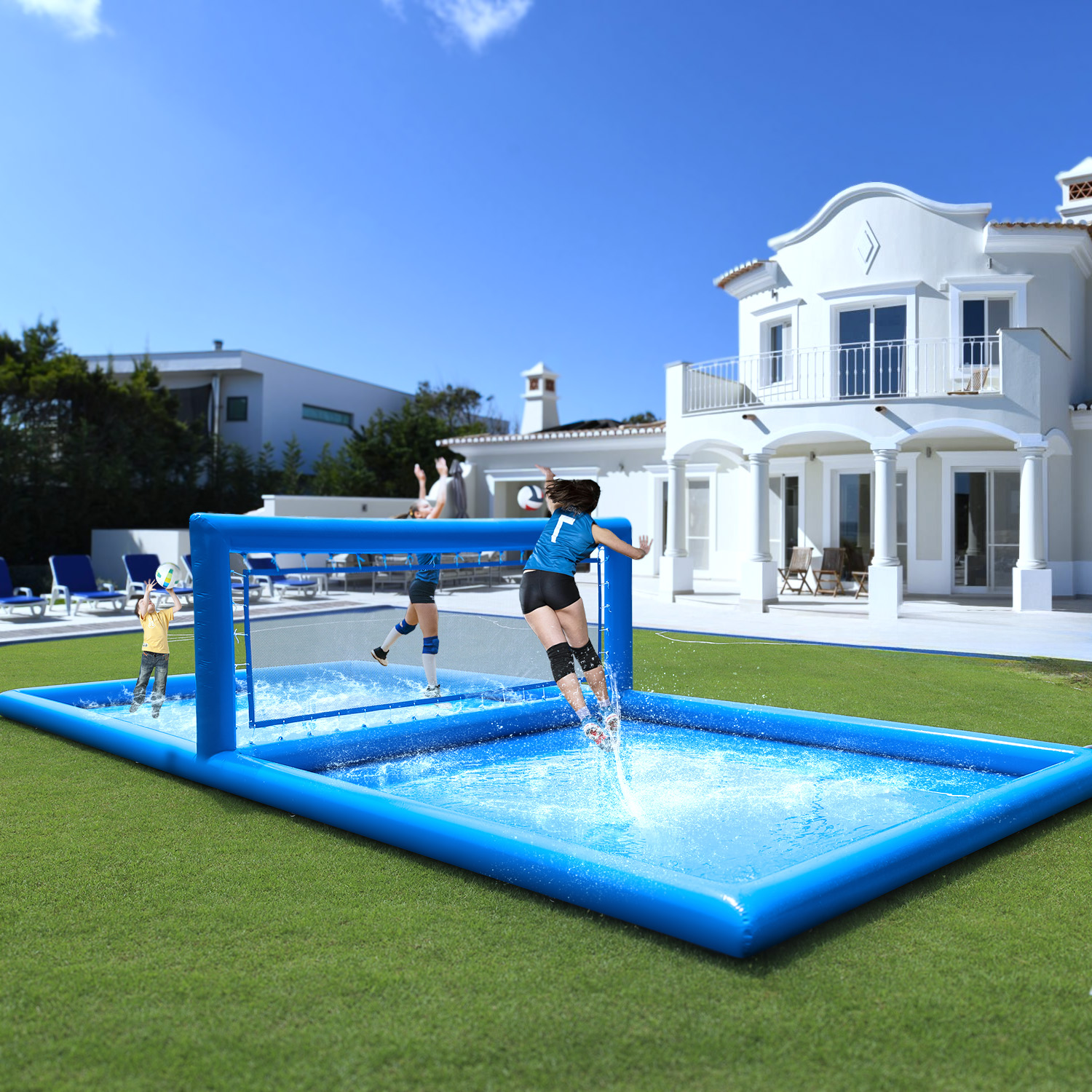 thumbnail video image 2 of Relunch 33FT Inflatable Volleyball Court, 2 in 1 Volleyball Pool Football Court Water Soccer Field with 800W Blower for Beach Backyard Outdoor Summer Party ,33ft(L) x 16.5ft(W) x 7ft(H), 2 of 9
