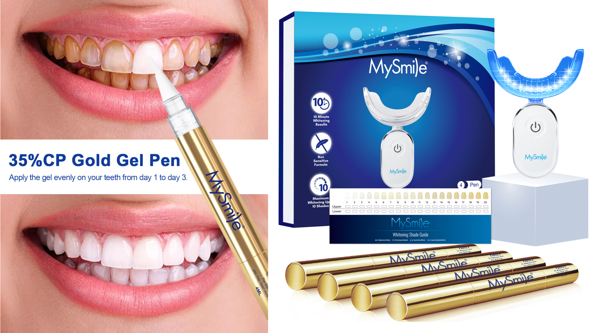 thumbnail video image 2 of MySmile Premium 35%CP Teeth Whitening Pen with 28-LED Light, Teeth Whitening Kit, 4 Gold Whitening Gel Pen Refills, Enamel Safe, Remove 10 Years of Stains, 2 of 8