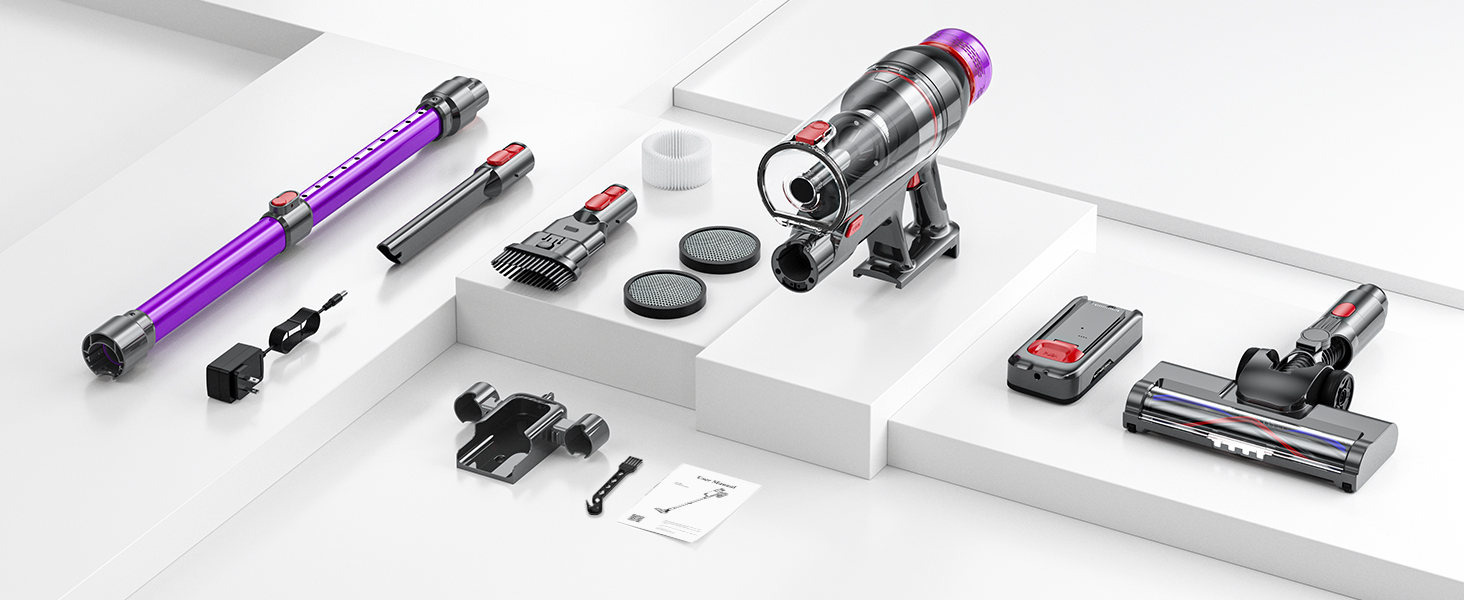 thumbnail video image 2 of Hosaud Cordless Vacuum Cleaner - 45000pa 550W 55mins 2600mAh Lightweight Stick Vacuum Cleaners for Home Pet Hair Carpet Floor Purple, 2 of 11