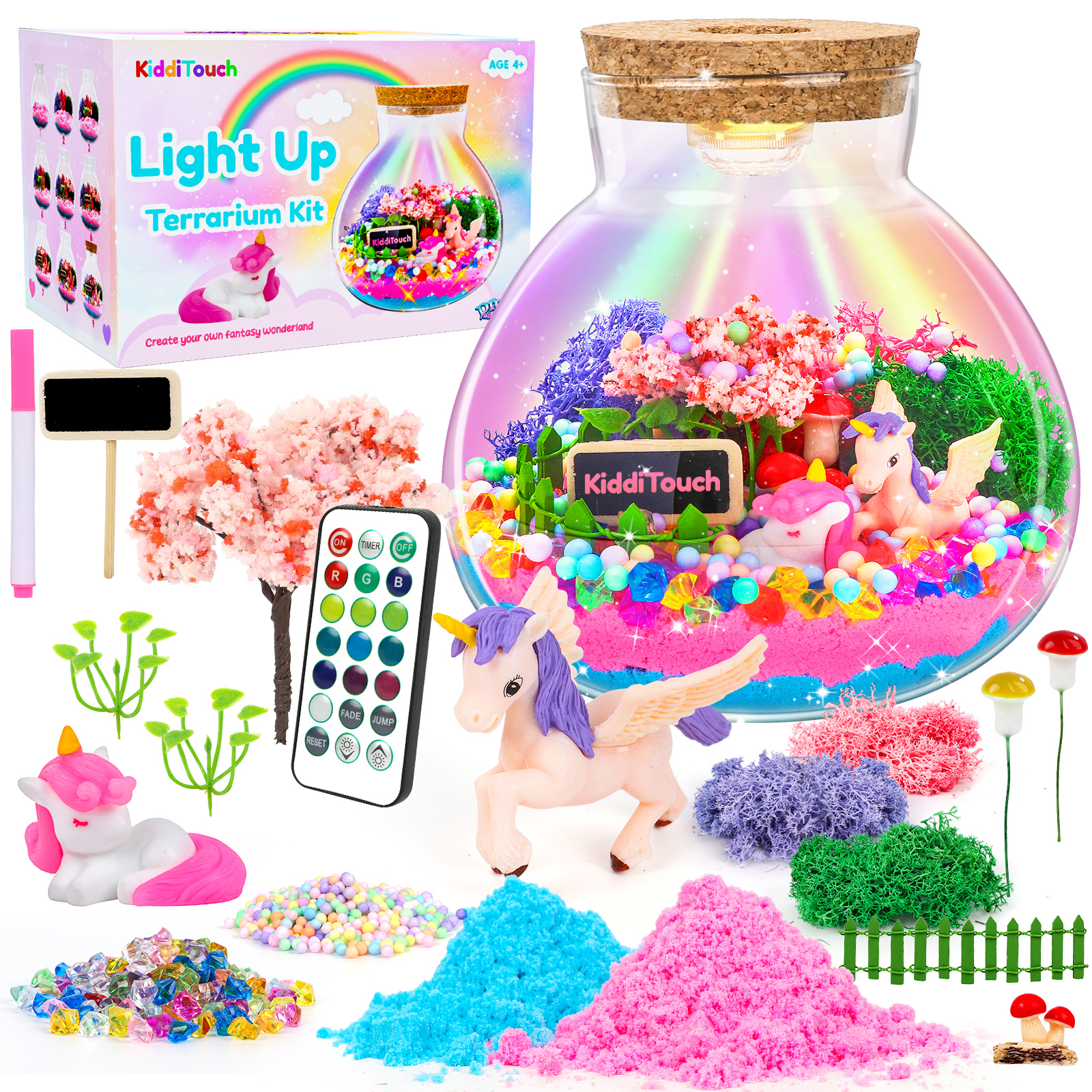 thumbnail video image 2 of KiddiTouch Terrarium Kit for Kids - Light-Up Unicorn Toys Birthday Gifts for Girls Ages 4 5 6 7 8-12 Year Old - DIY Christmas Arts and Crafts for Kids, 2 of 8