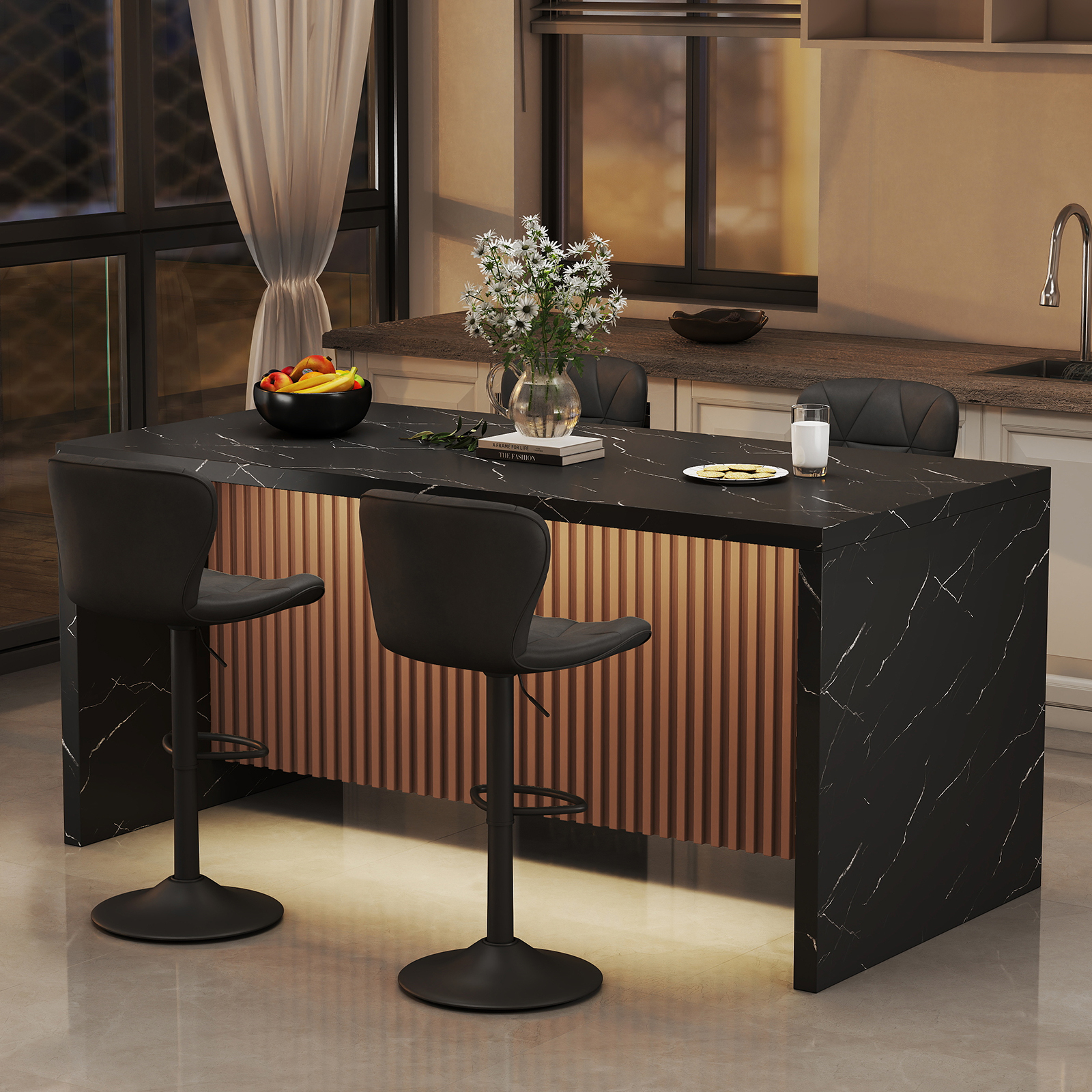 thumbnail video image 2 of Hawsaiy 67" Modern LED Rectangle Dining Table with Marble-Look Top, 6 Seater Kitchen Island Table with Lights for Home Kitchen Office, White, 2 of 10