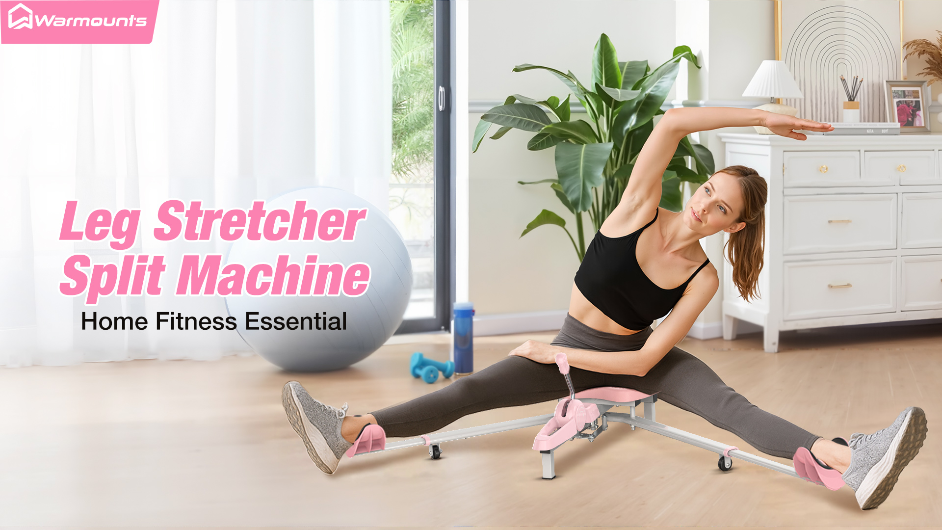 thumbnail video image 2 of WARMOUNTS Pro Split Machine Leg Stretcher, 0-190° Adjustable 300lb Capacity for Ballet, Yoga, Dance, Home Gym Training, 2 of 8