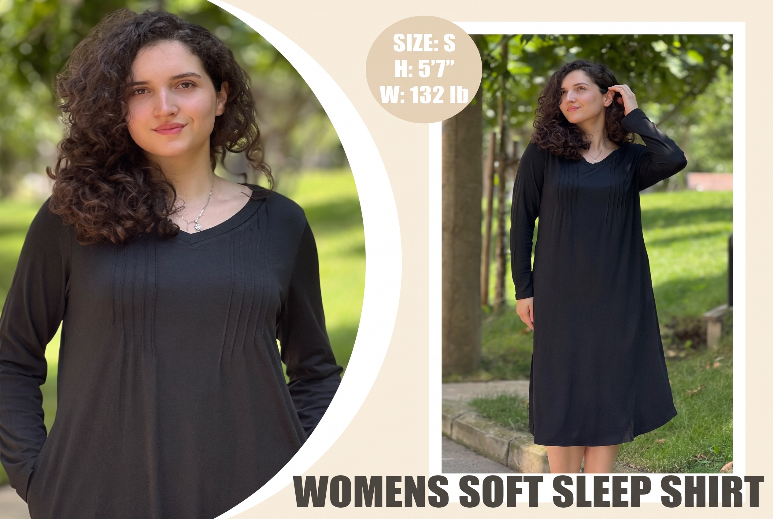 thumbnail video image 2 of KISSGAL Women Nightgowns Long Sleeve Sleepshirts Pleated Long Nightdress V Neck Curved Hem Night Gown Sleepwear with Pockets, 2 of 8