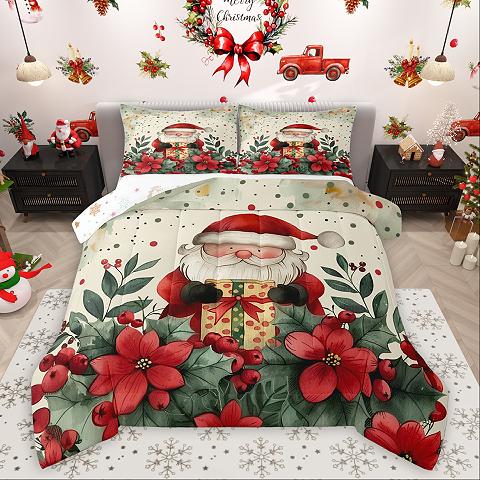 thumbnail video image 2 of Homewish Chic Christmas Wreath Queen Comforter Set,Cute Santa Claus Bedding Sets,Cartoon Gingerbread Man Bedding Comforter Set For Girls Kids,Microfiber Bedroom Decor Reversible,3-Piece, 2 of 9