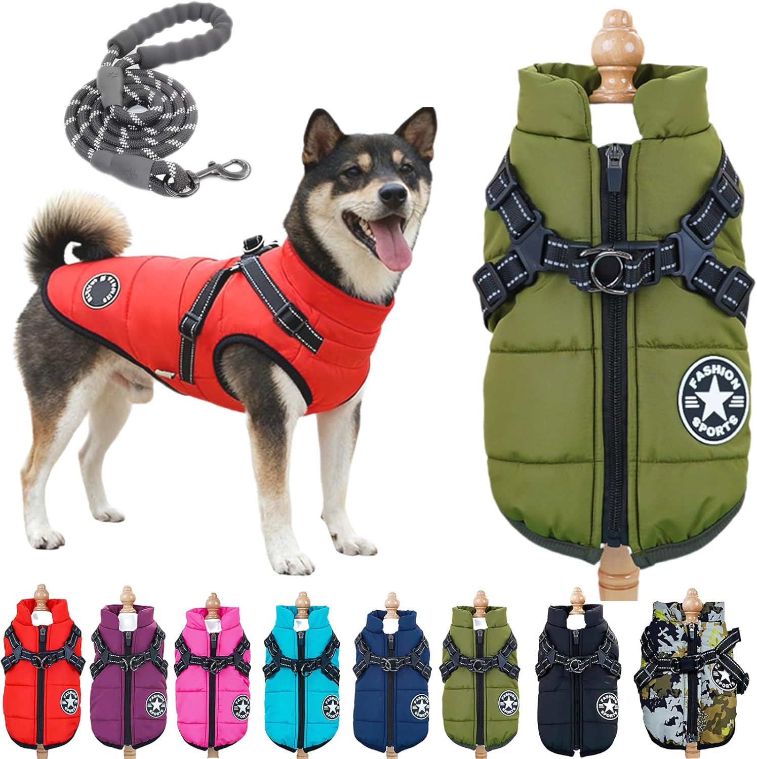 thumbnail video image 2 of 3 in 1 Winter Jacket, Fleece-Lined Dog Jacket with Harness, Waterproof & Windproof for Small/Medium/Large Dogs Cat, 2 of 8