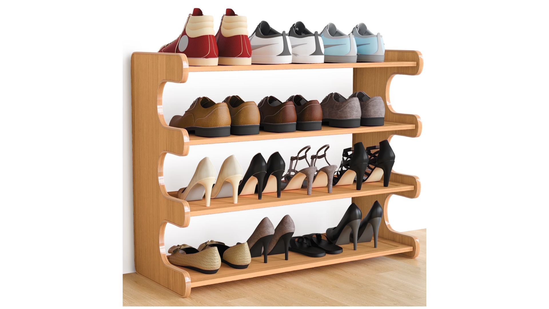 thumbnail video image 2 of MEHOOM 4 Tier Bamboo Shoe Rack Organizer for Closet, Entryway, Dorm, Garage, Sturdy Shoe Storage Shelf, 28"x11"x20" (Natural), 2 of 13