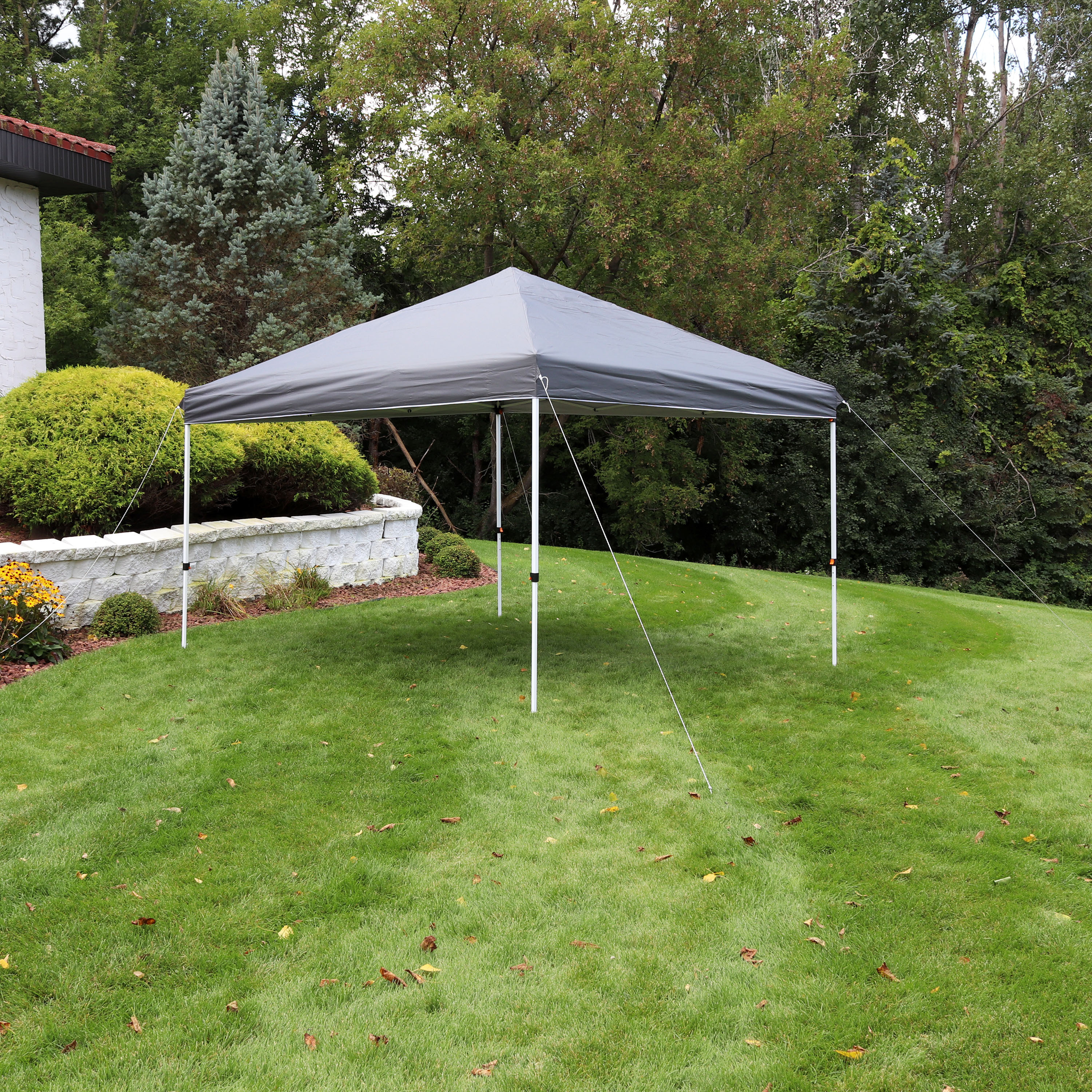 thumbnail video image 2 of Sunnydaze 12' x 12' Blue Solid Standard Pop-Up Outdoor Canopy with Carrying Bag, 2 of 11