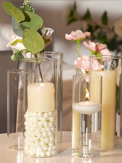 thumbnail video image 2 of Glasseam Set of 12 Clear Glass Cylinder Vases for Centerpieces Floating Candle Holders Wedding Decor Floral Arrangements, 2 of 8