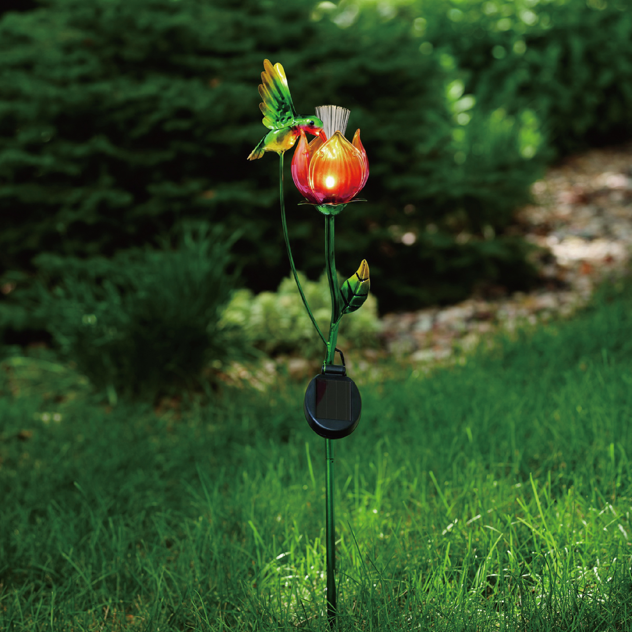 thumbnail video image 2 of Mainstays Solar Hummingbird Garden Stake with LED Light for Outdoor Décor, 2 of 9