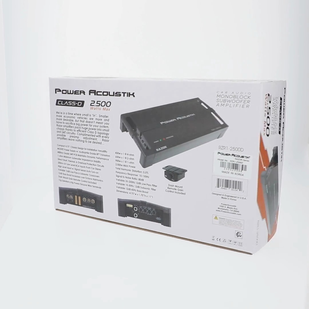 Power Acoustik RZR1-2500D Razor Series Subwoofer 1-Channel Car Amp