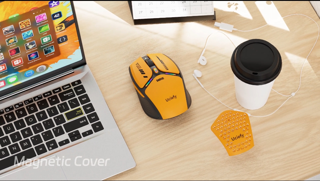 thumbnail video image 2 of Uciefy Bluetooth Wireless Mouse, USB C Rechargeable Battery Level Visible Mouse with USB Receiver & Type-C Adapter for Laptop/PC/Mac/iPad-Orange, 2 of 8