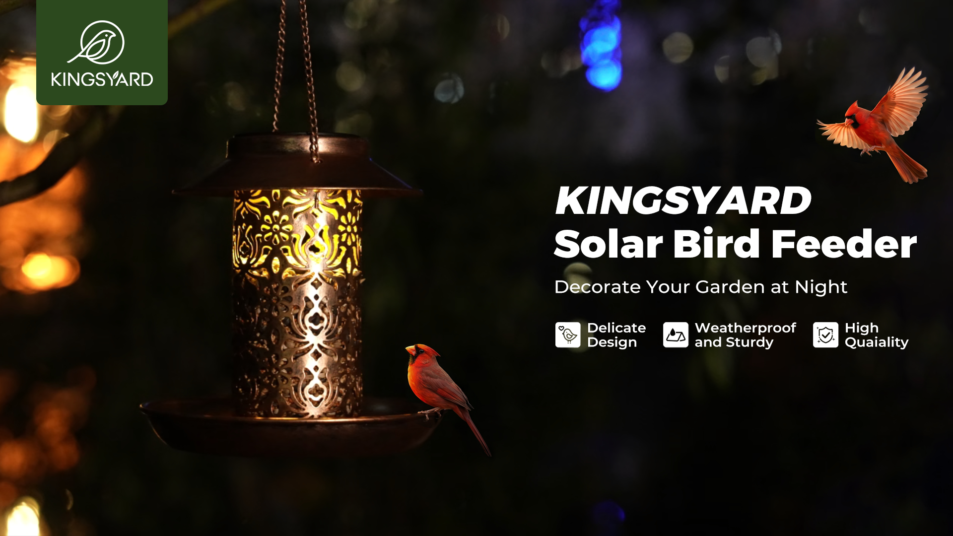 thumbnail video image 2 of Kingsyard Solar Powered Multi-Bird Lantern Feeder, Bronze, 2 of 10