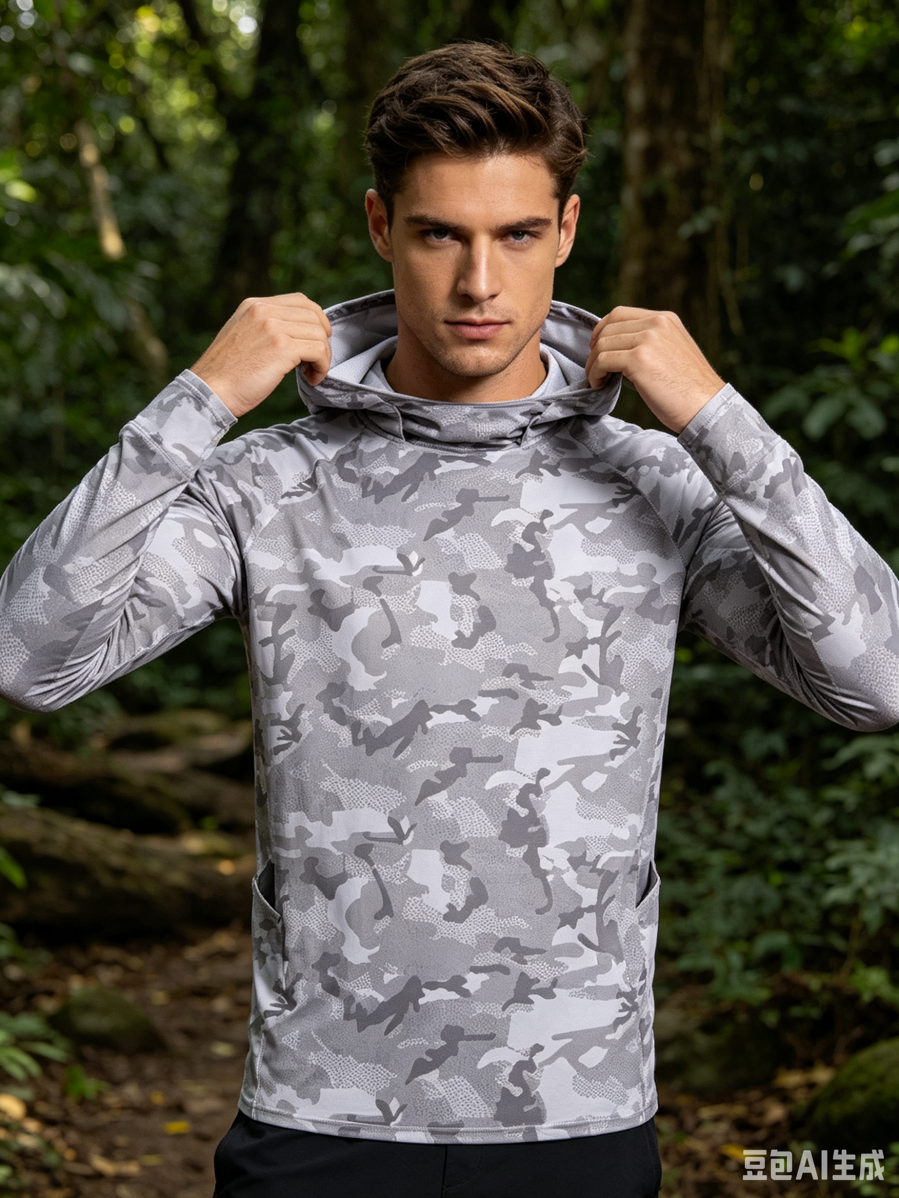 thumbnail video image 2 of XINPING Men's UPF 50+ Sun Protection Hoodie Camo Lightweight Long Sleeve Breathable Fishing Shirt Loose Fit With Adjustable Drawstring Outerwear, 2 of 6